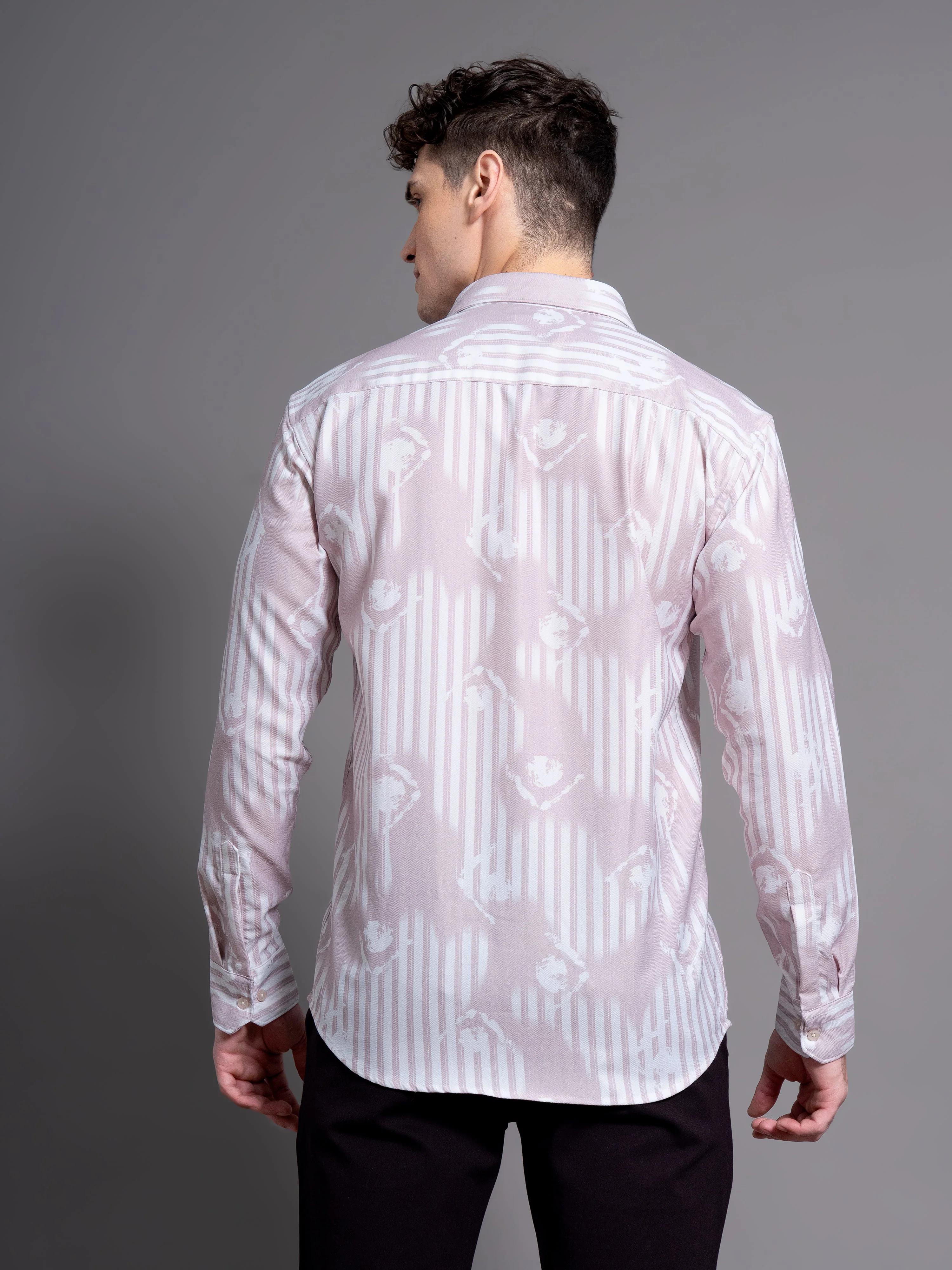 Men Cadre Beige Abstract Shirt - Image 2