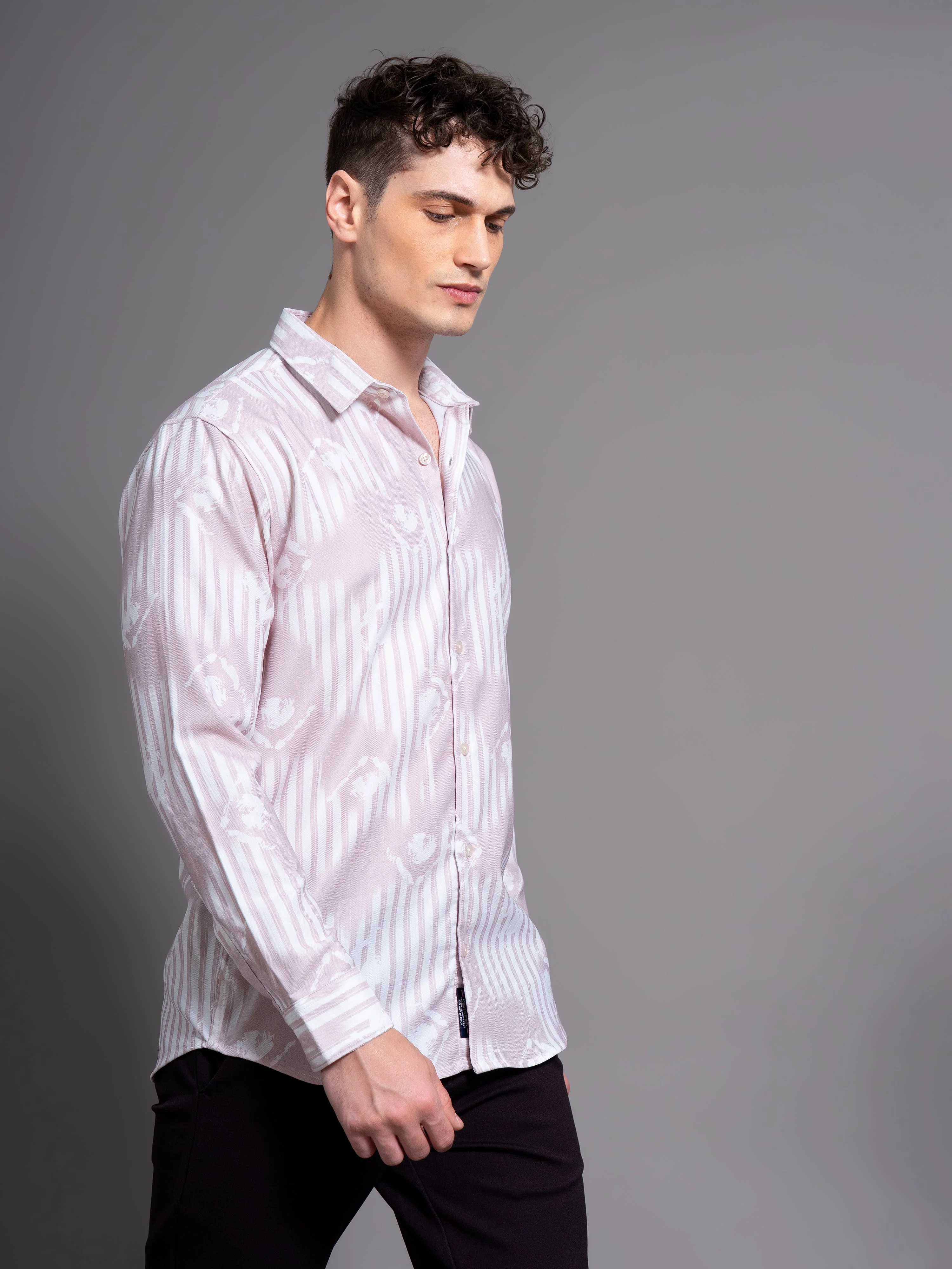 Men Cadre Beige Abstract Shirt - Image 3