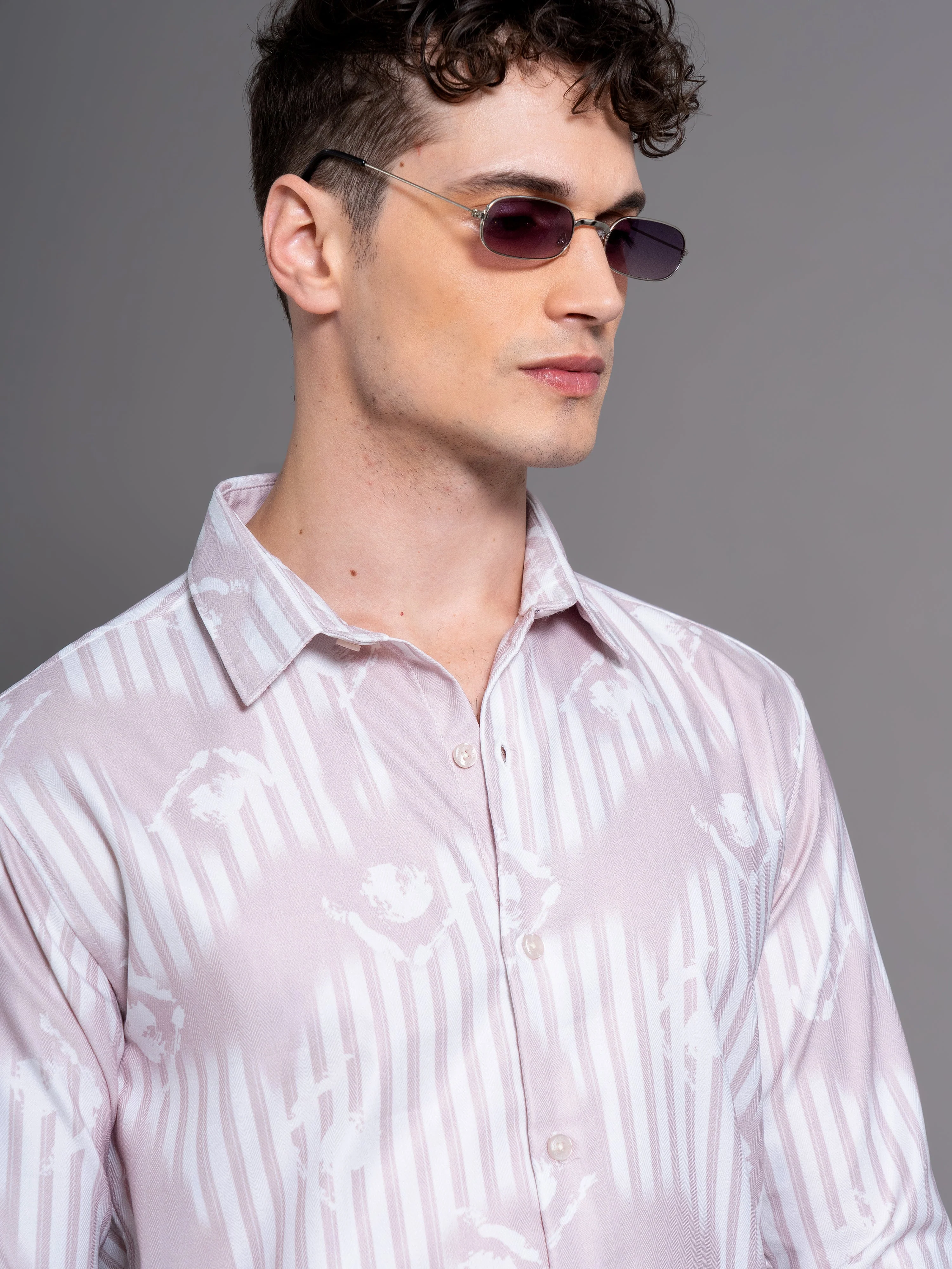 Men Cadre Beige Abstract Shirt - Image 4
