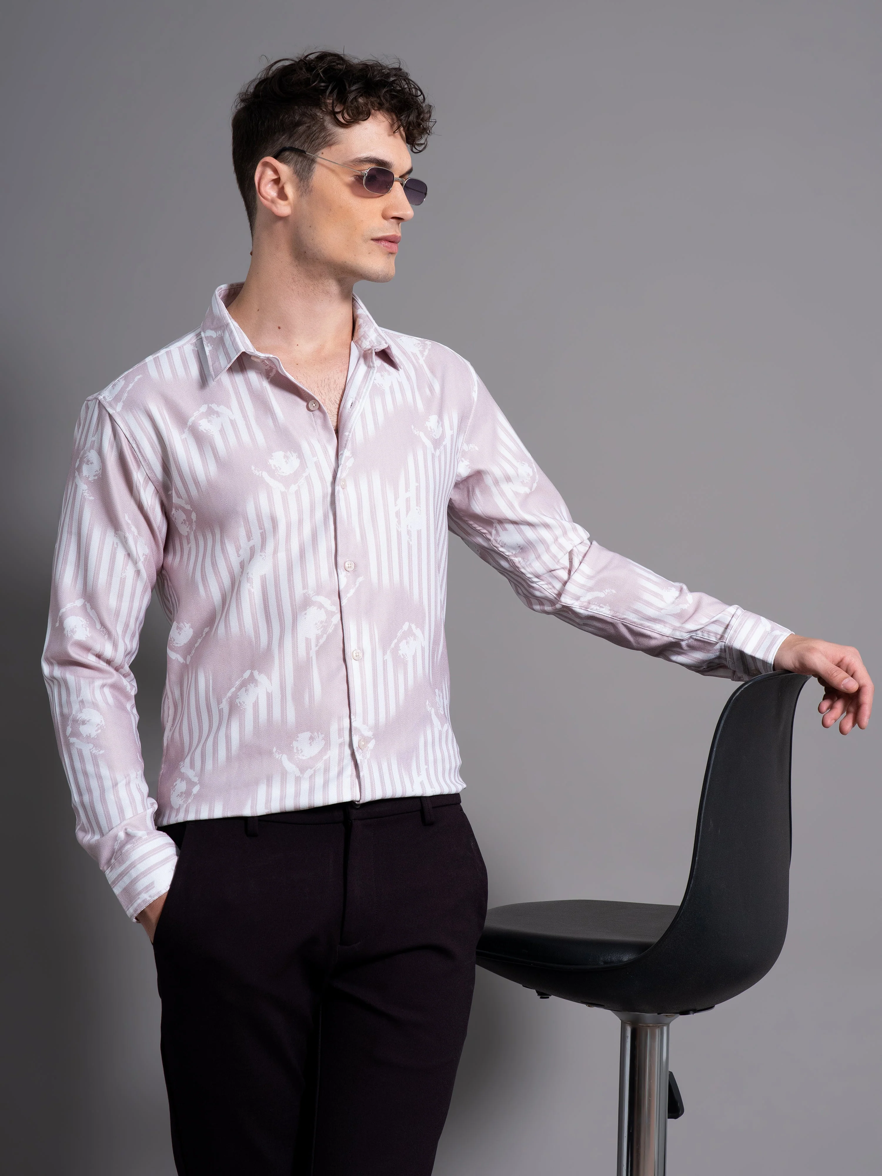 Men Cadre Beige Abstract Shirt - Image 5