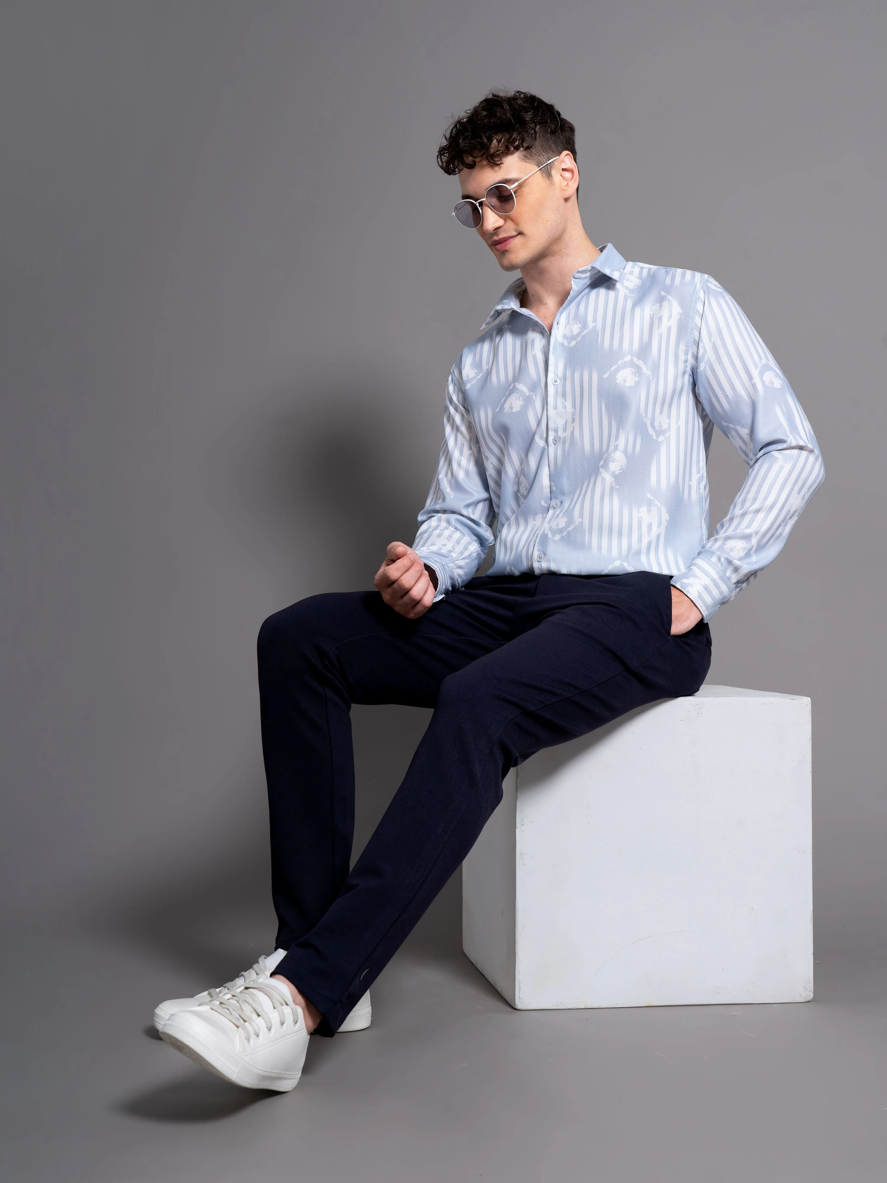Men Cadre Beige Abstract Shirt - Image 6