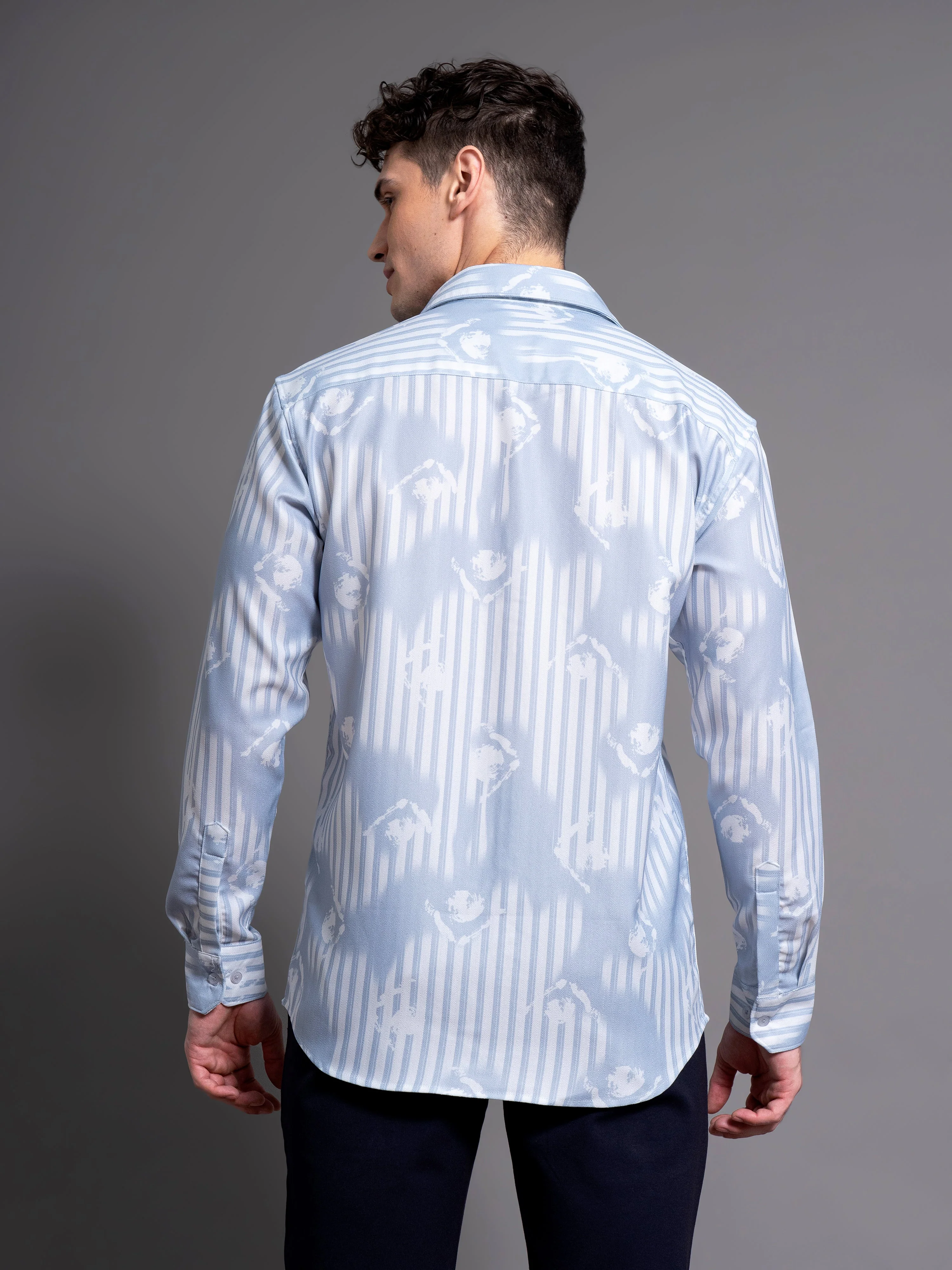 Men Cadre Blue Abstract Shirt - Image 2