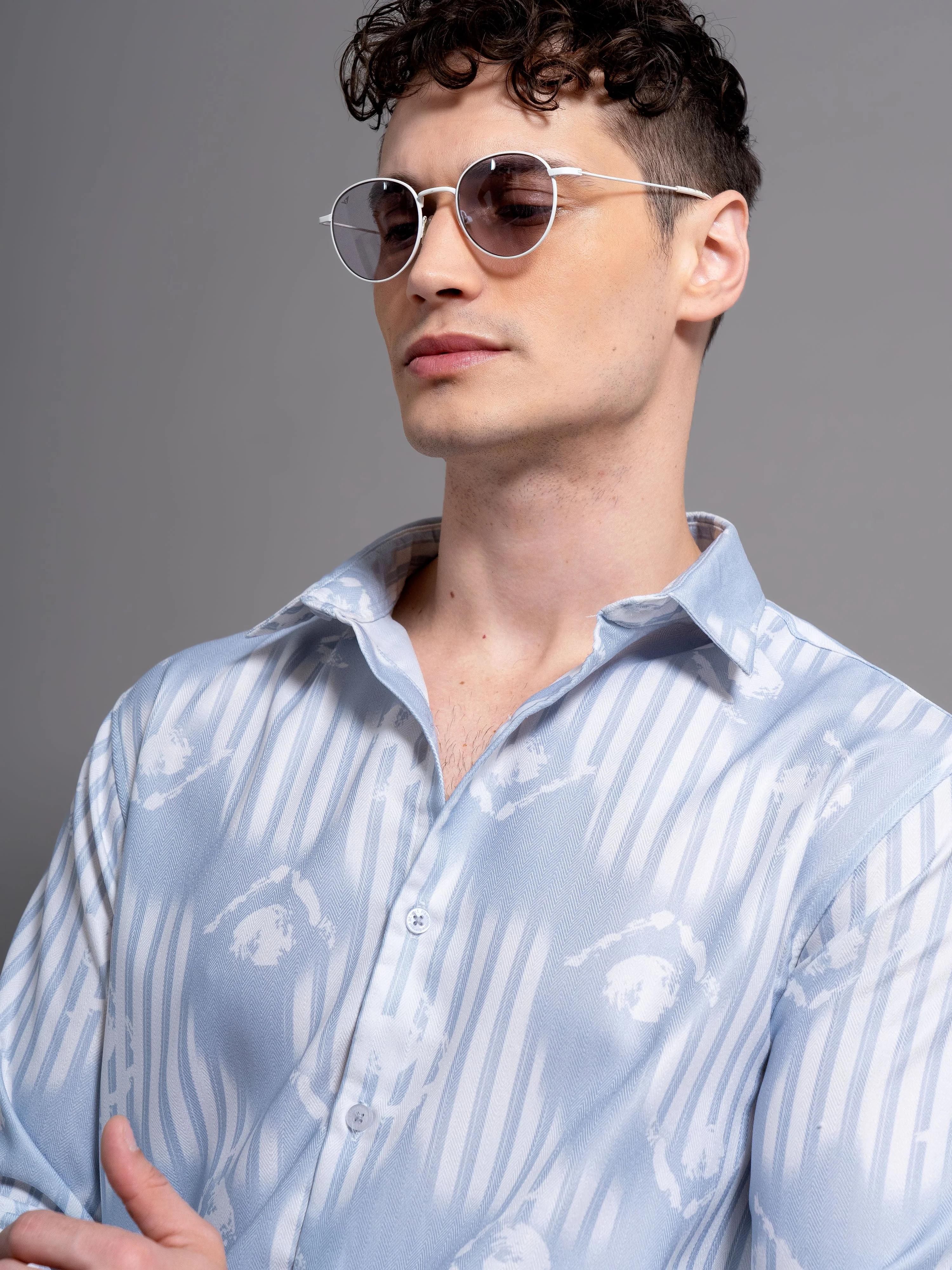 Men Cadre Blue Abstract Shirt - Image 4