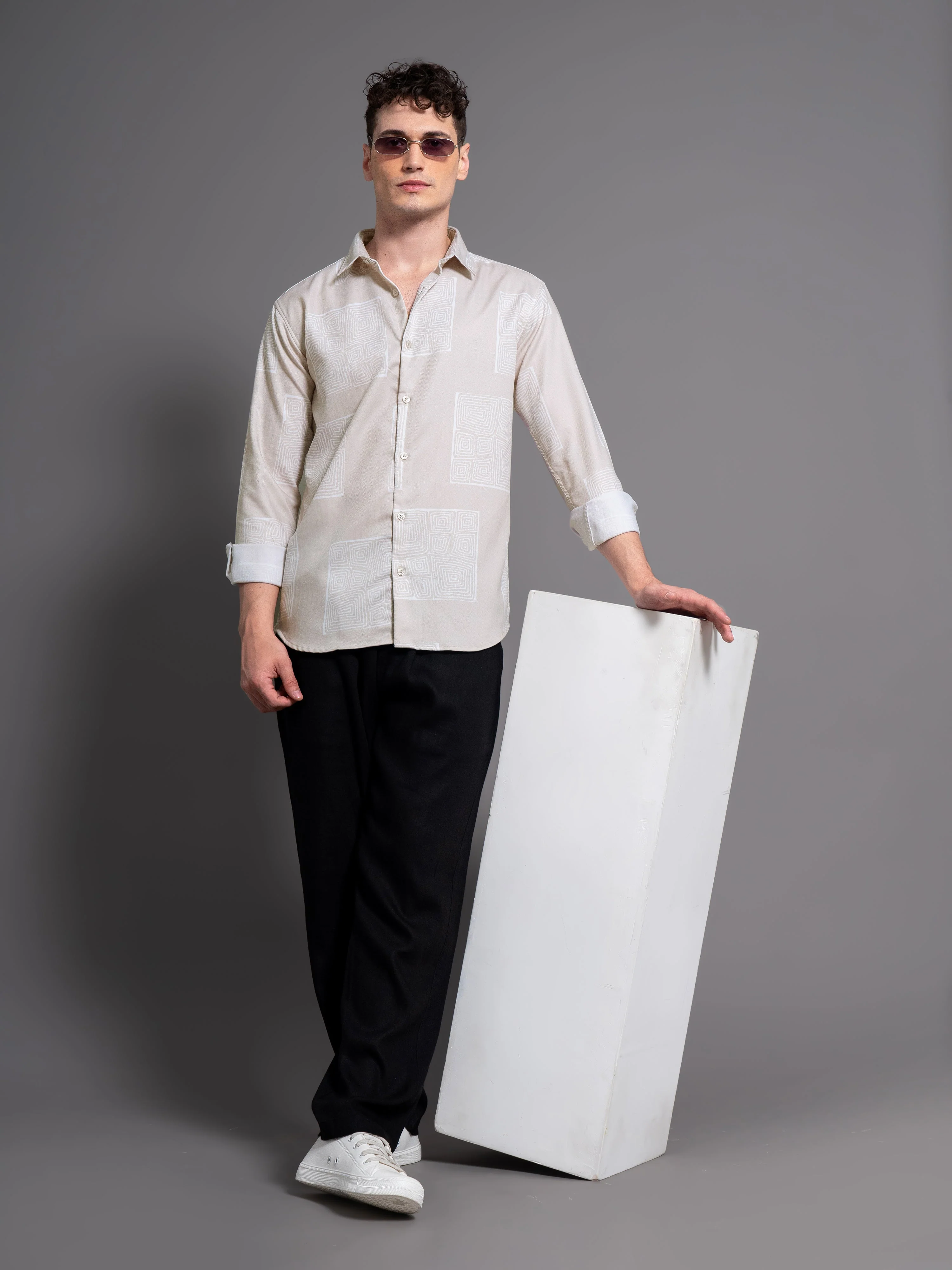 Men Cadre Blue Abstract Shirt - Image 5