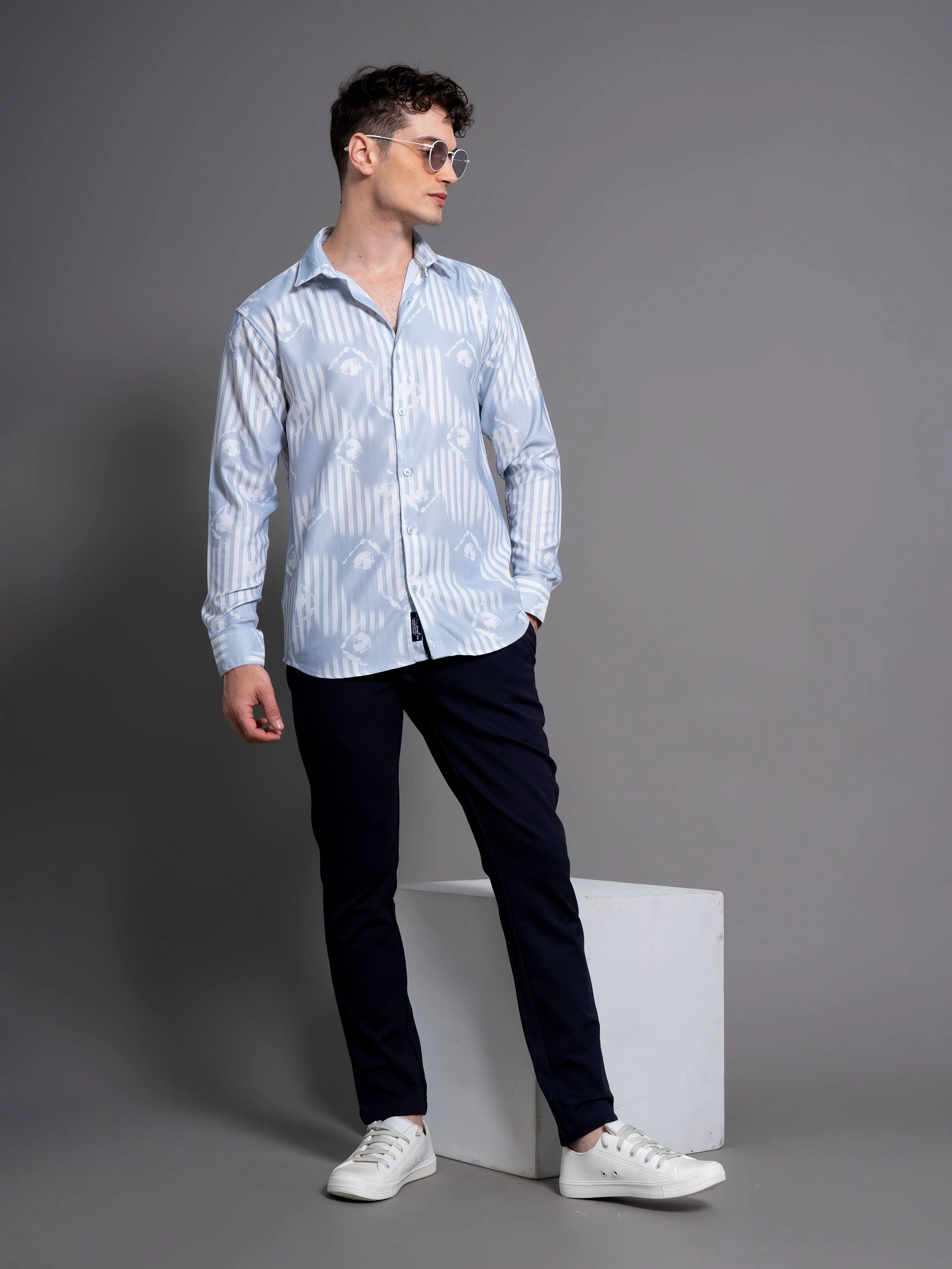 Men Cadre Blue Abstract Shirt - Image 6