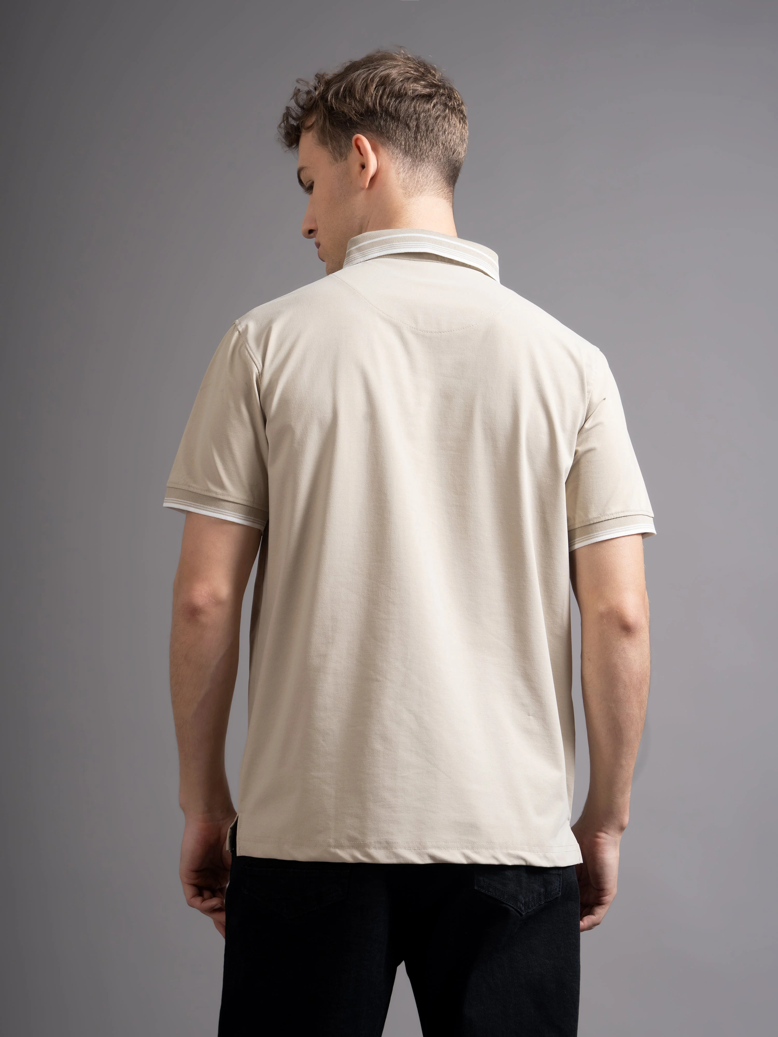 Men Calver Beige Polo T-Shirt - Image 2