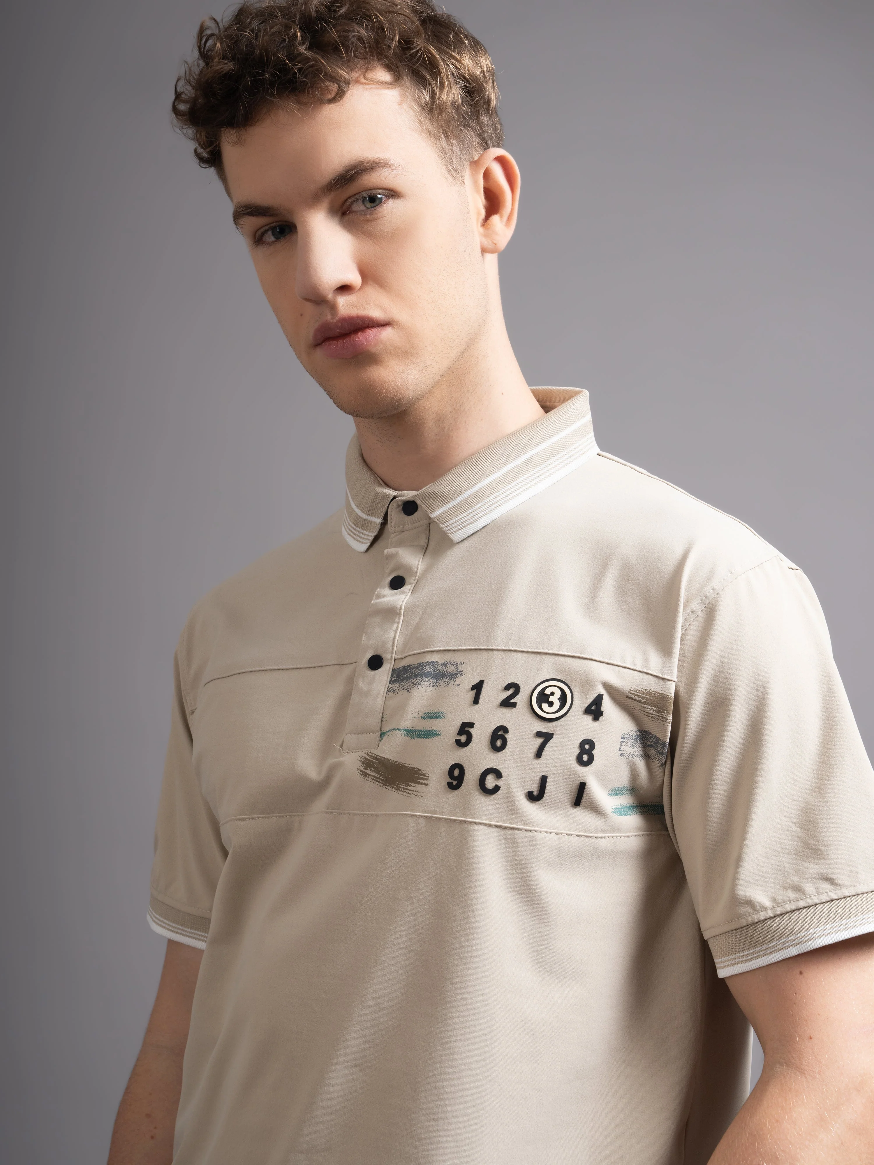 Men Calver Beige Polo T-Shirt - Image 4