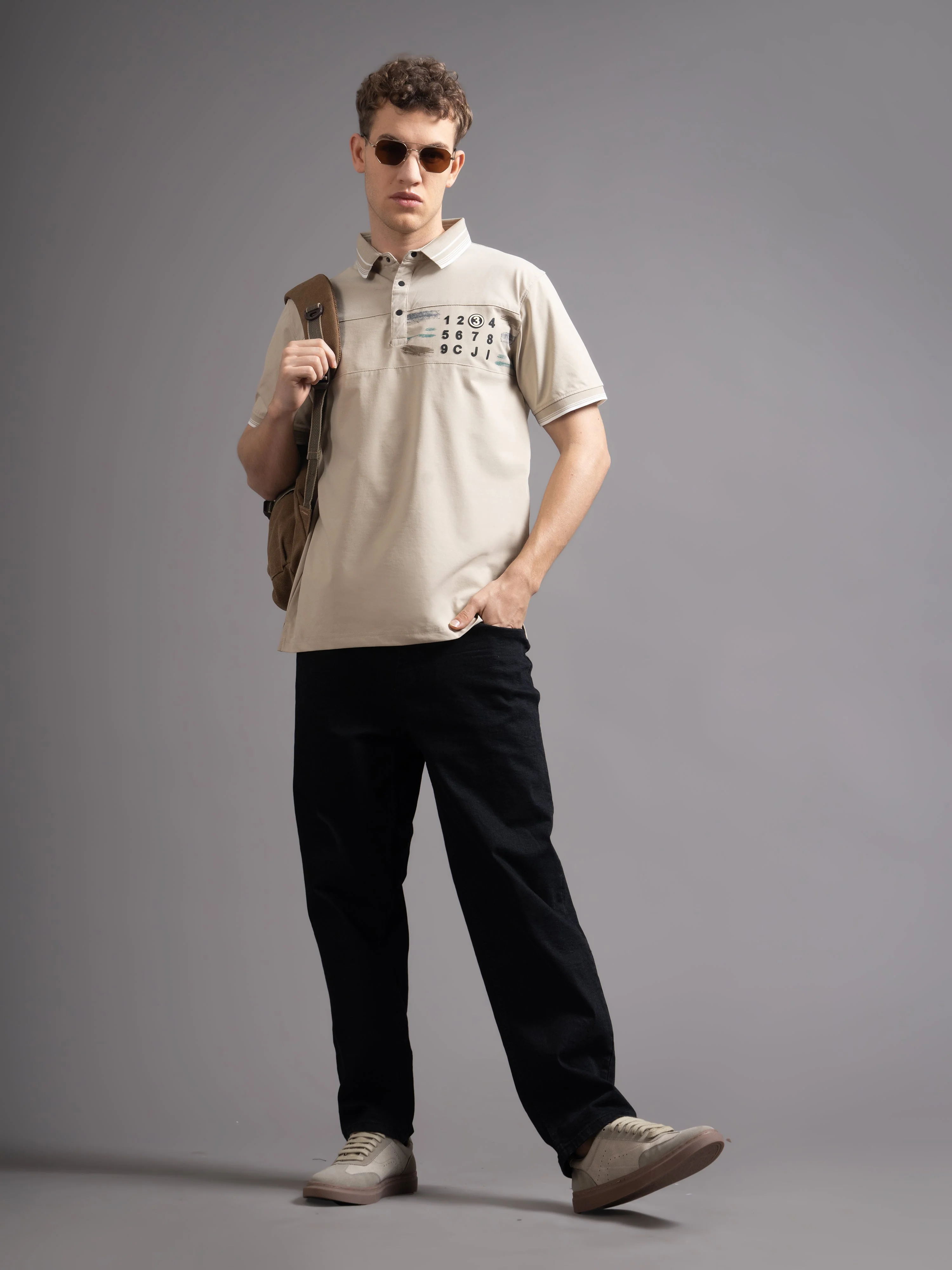 Men Calver Beige Polo T-Shirt - Image 5