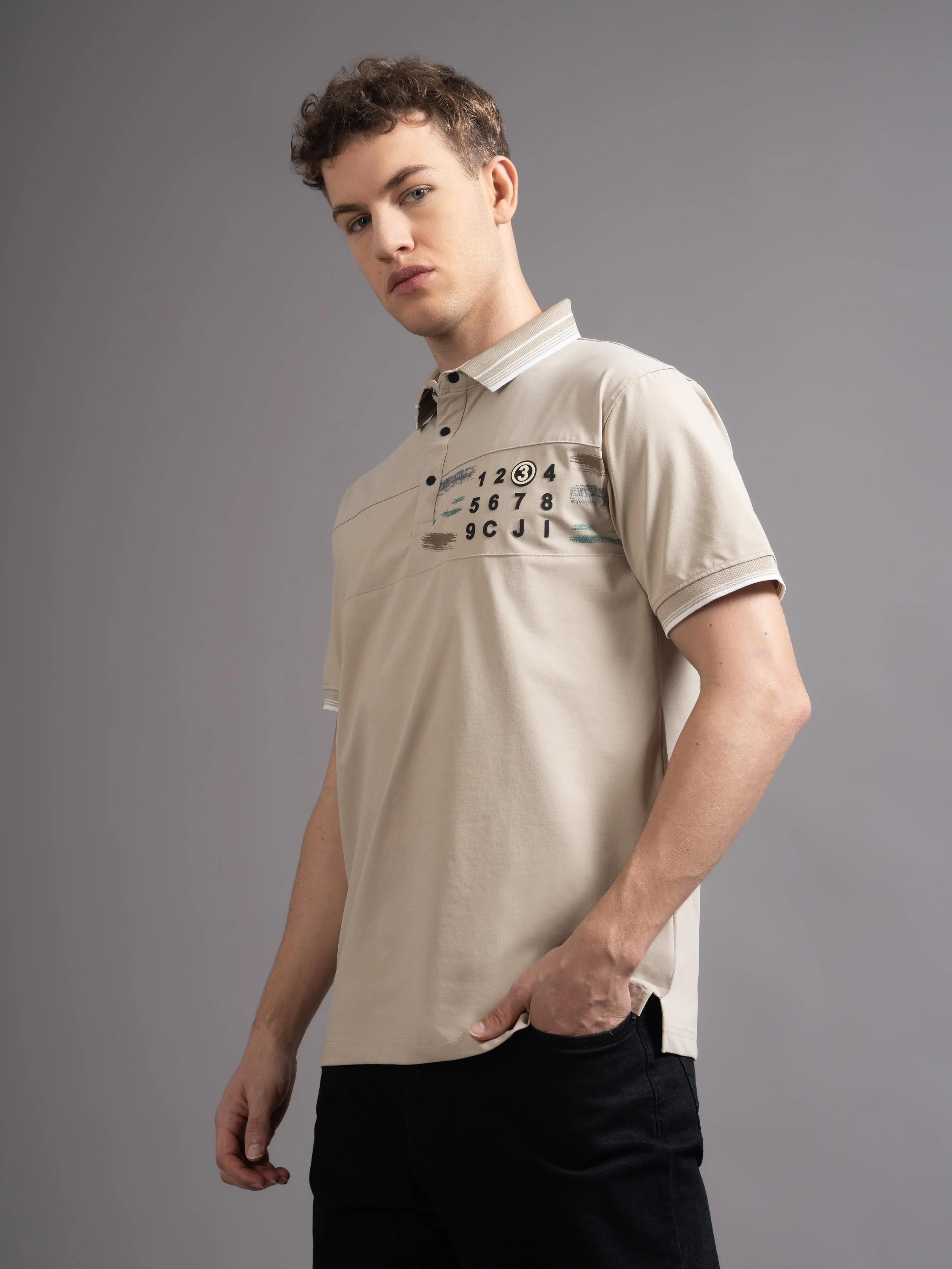 Men Calver Beige Polo T-Shirt - Image 6