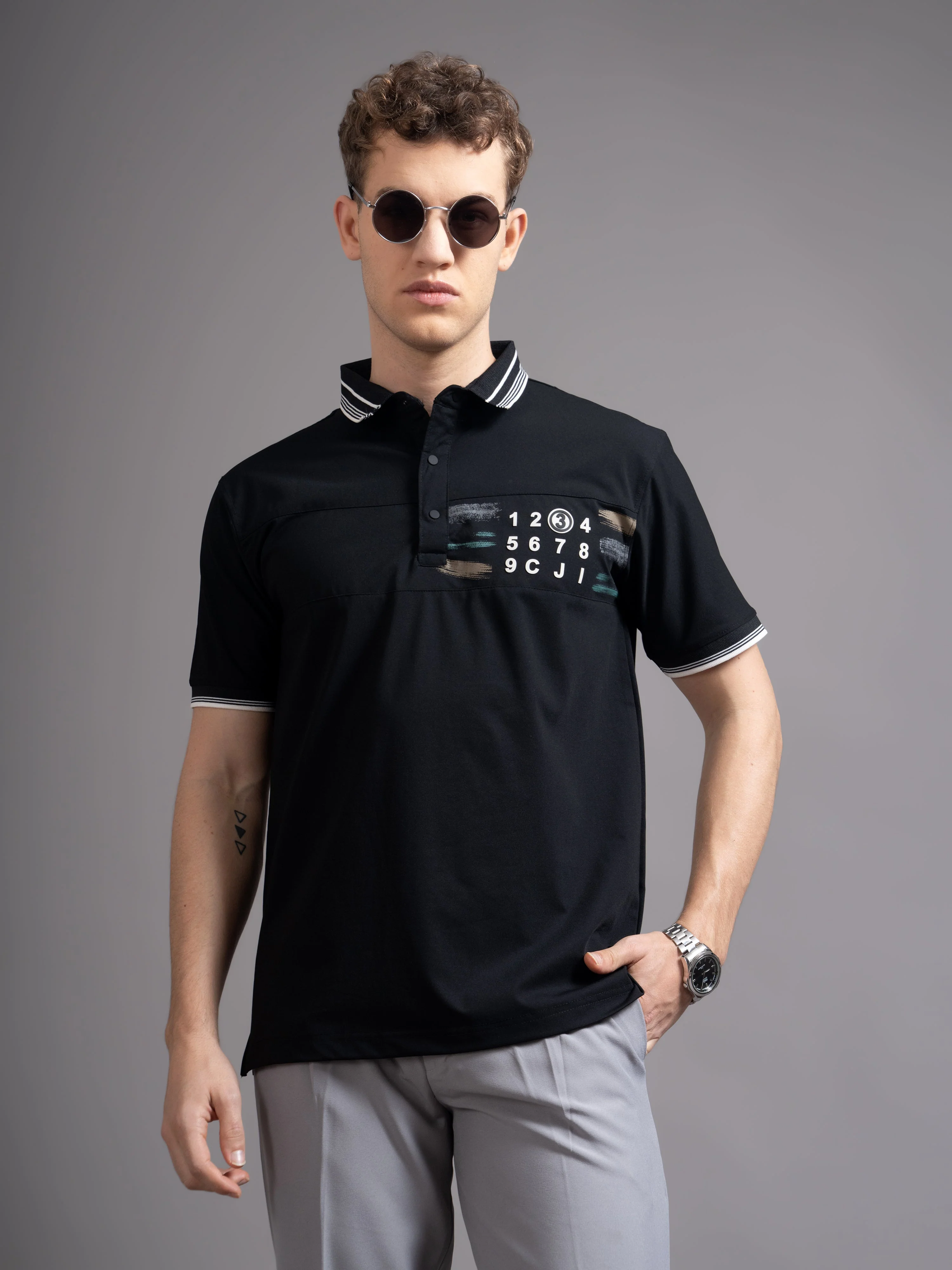 Men Calver Black Polo T-Shirt - Image 2
