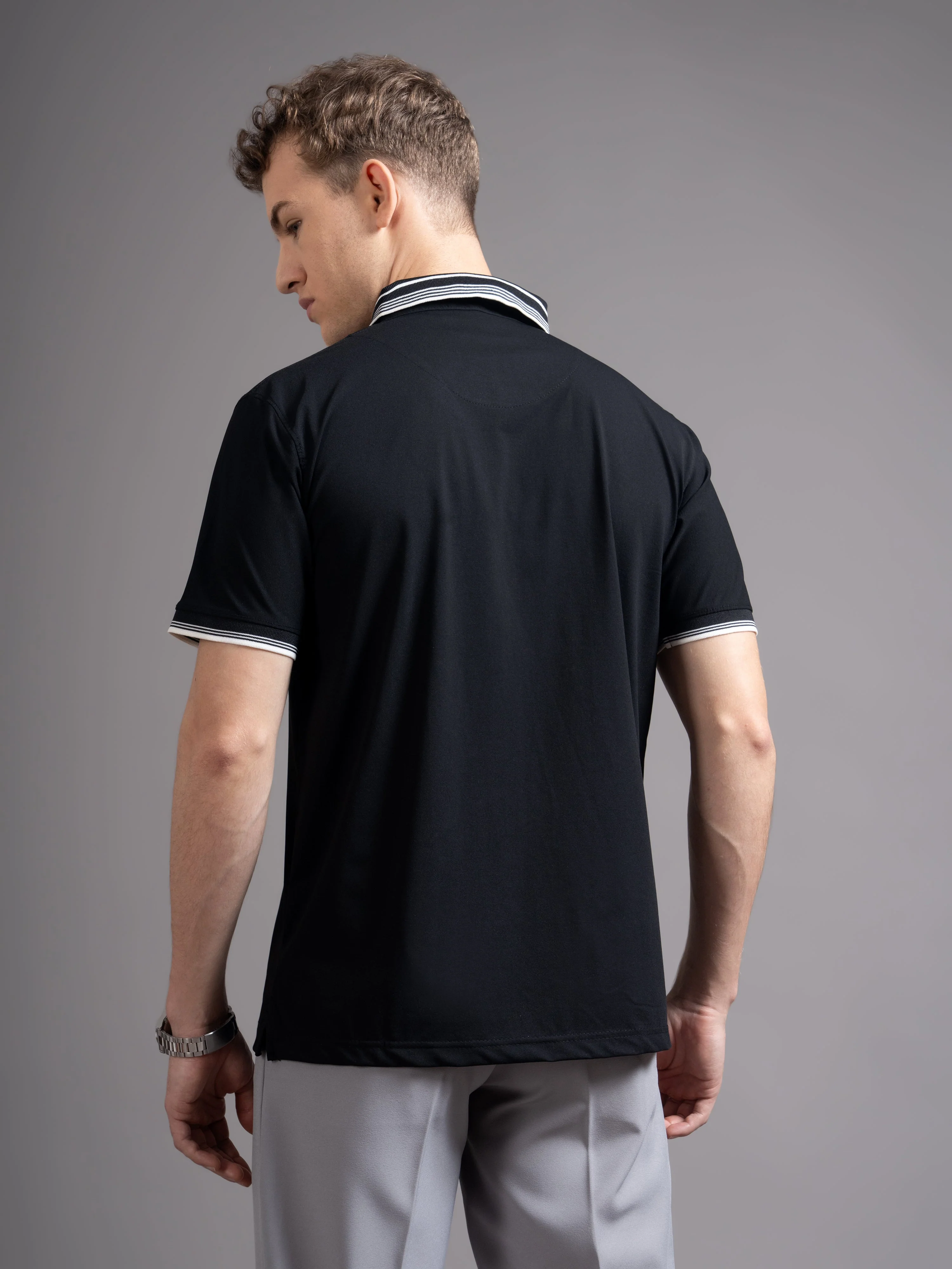 Men Calver Black Polo T-Shirt - Image 3