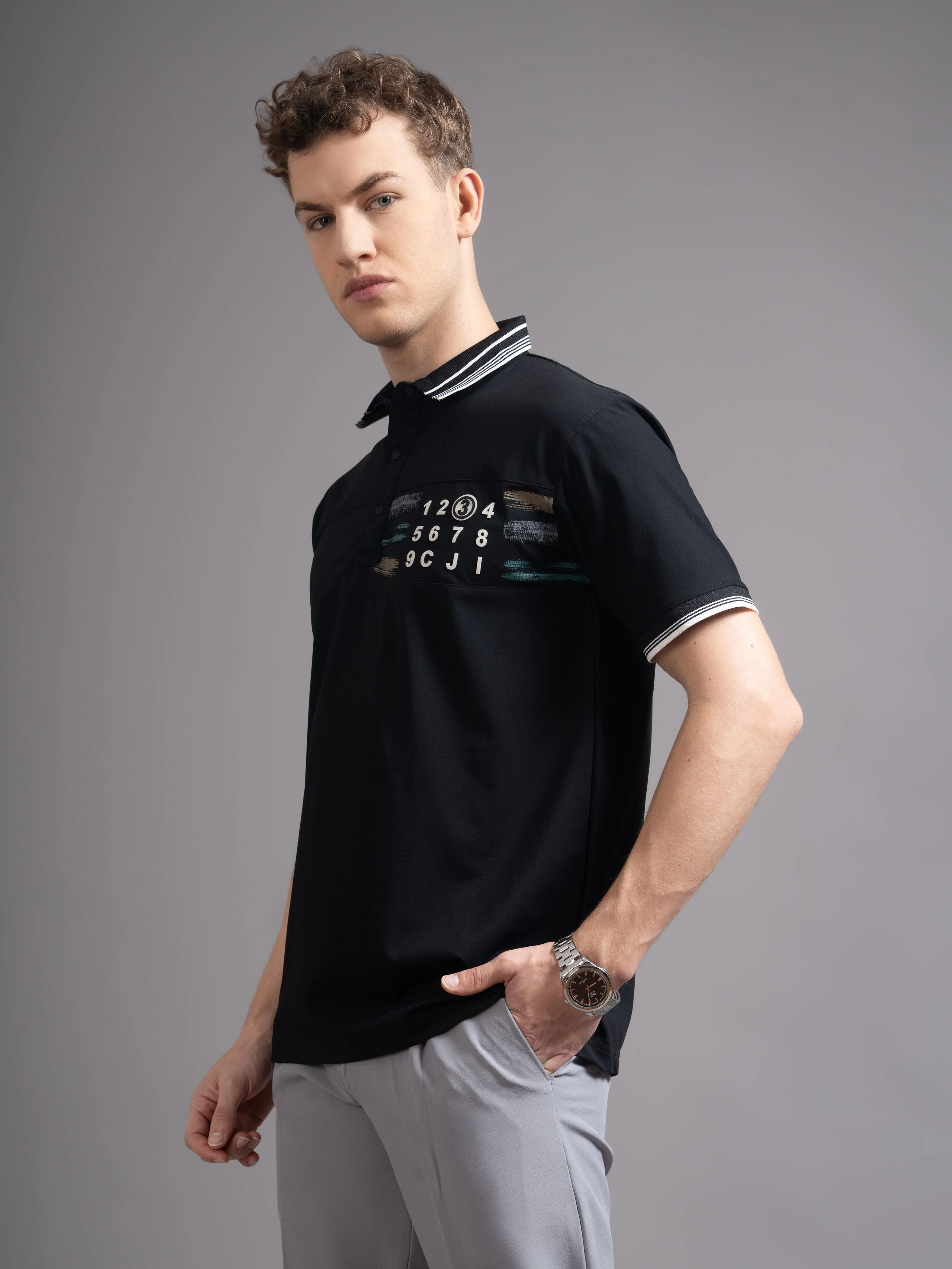 Men Calver Black Polo T-Shirt - Image 6