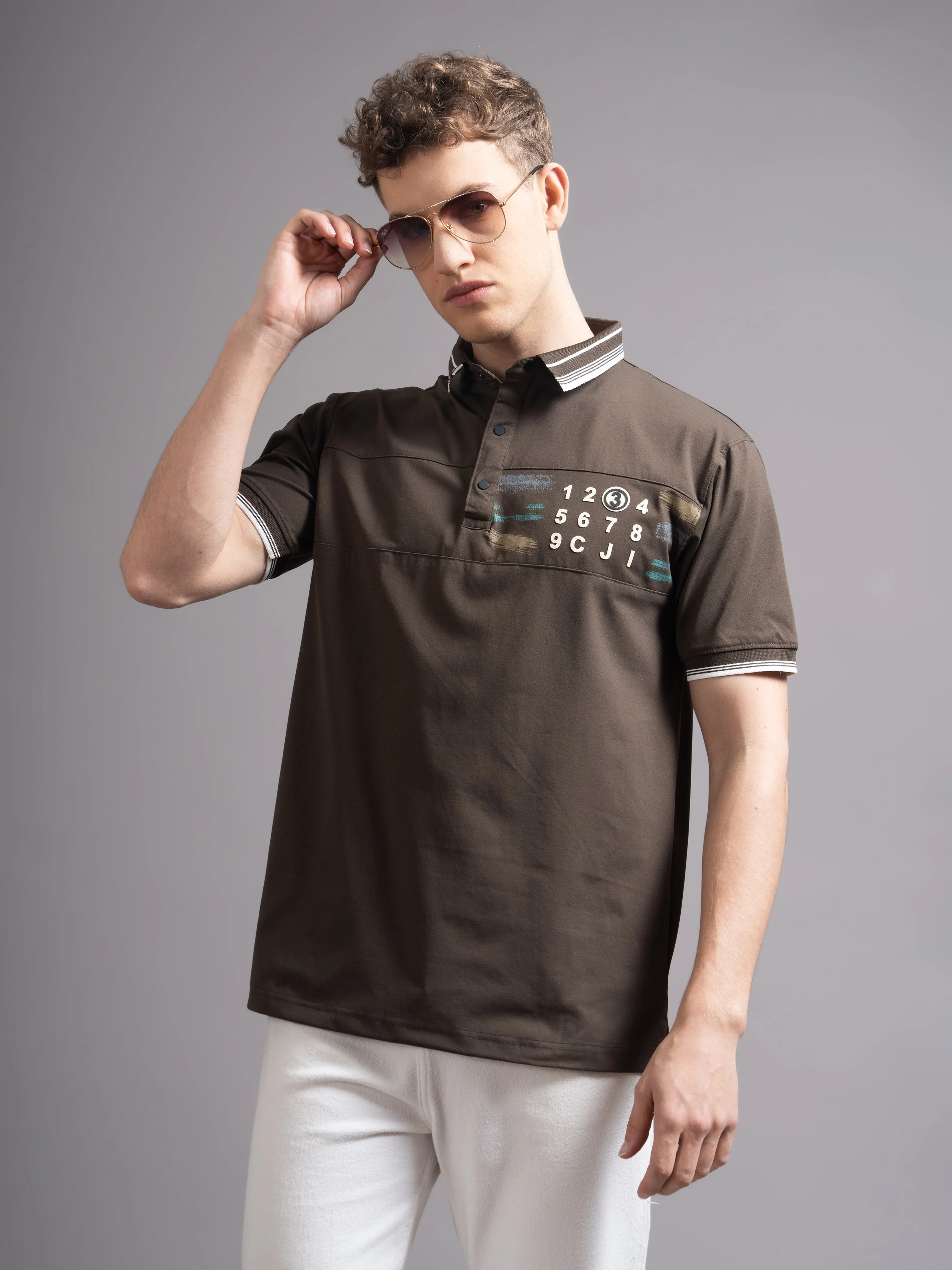 Men Calver Brown Polo T-Shirt - Image 2