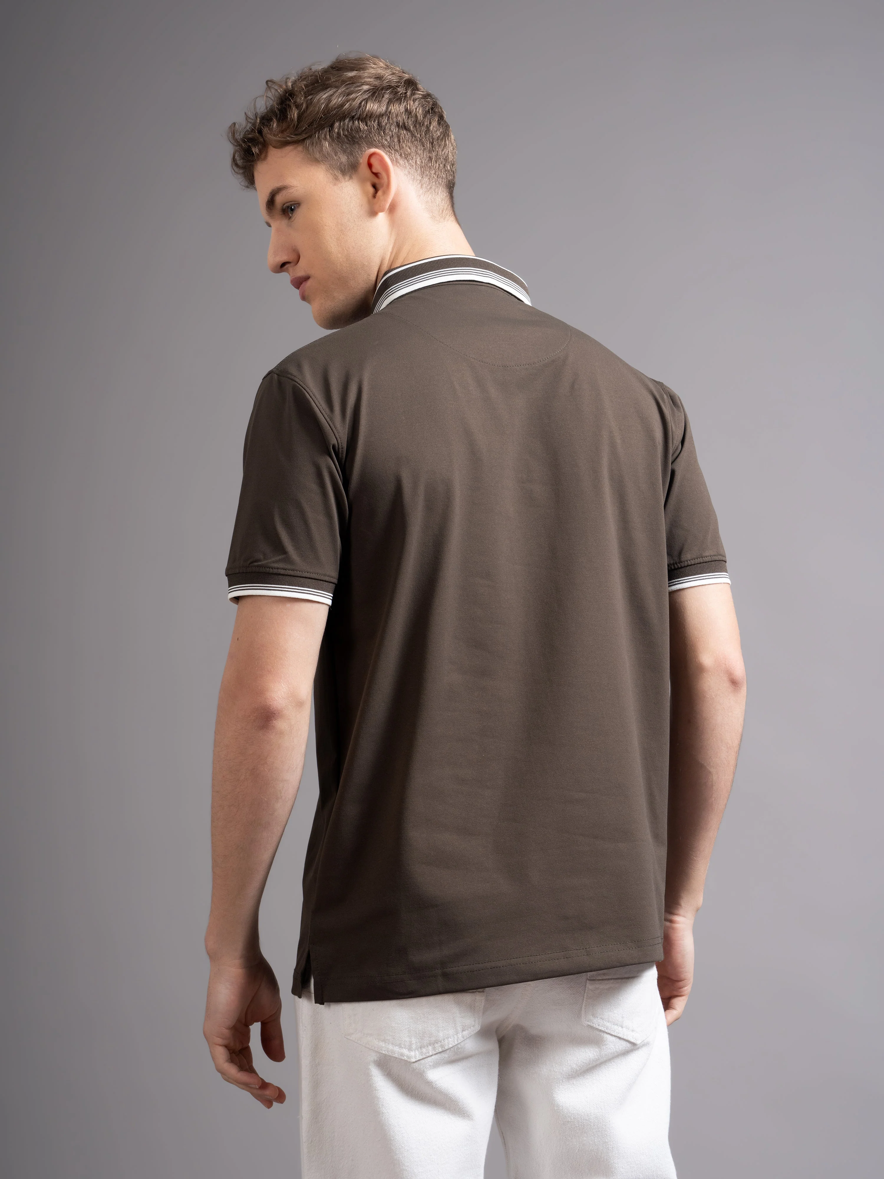 Men Calver Brown Polo T-Shirt - Image 3