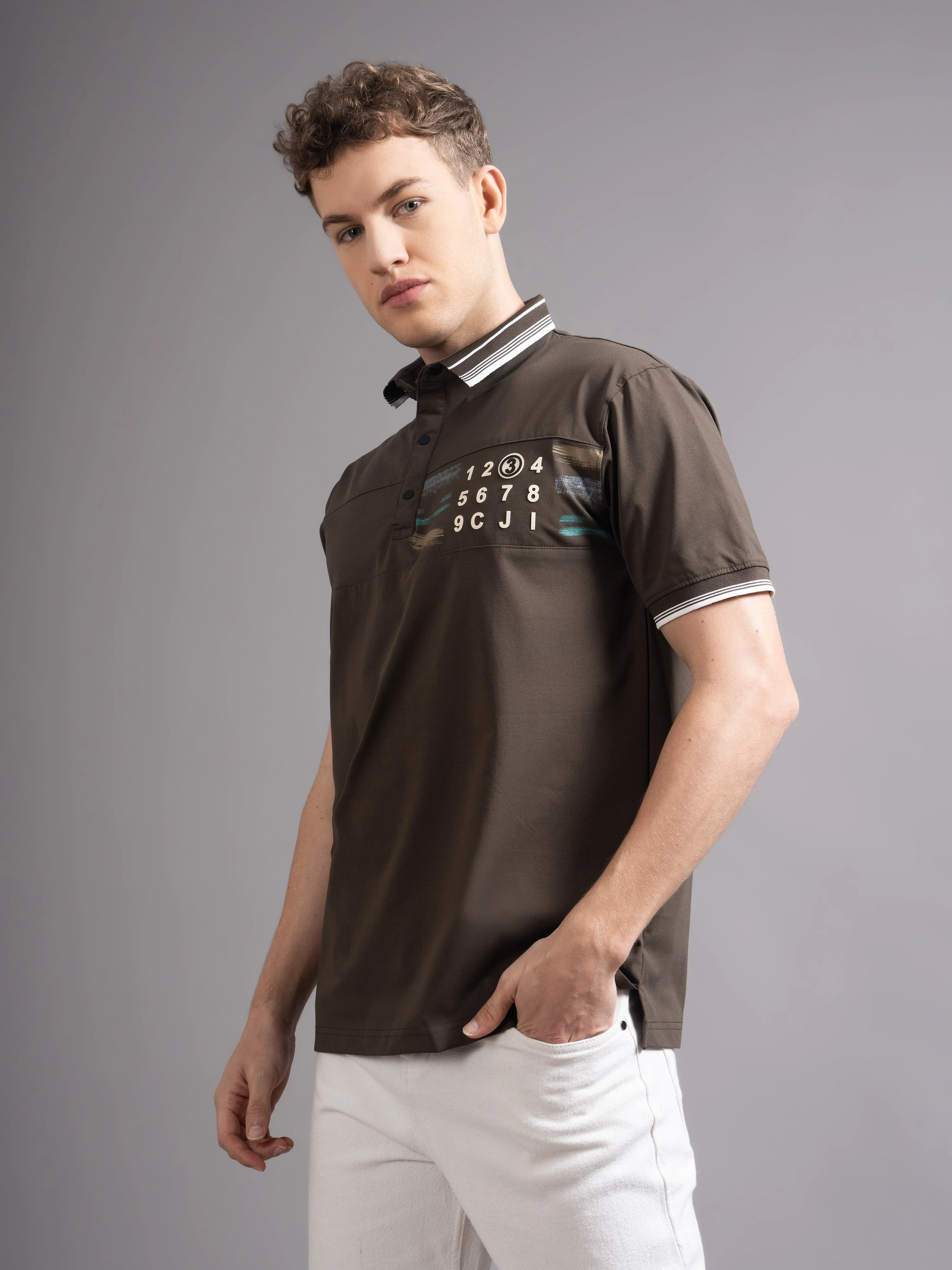 Men Calver Brown Polo T-Shirt - Image 4