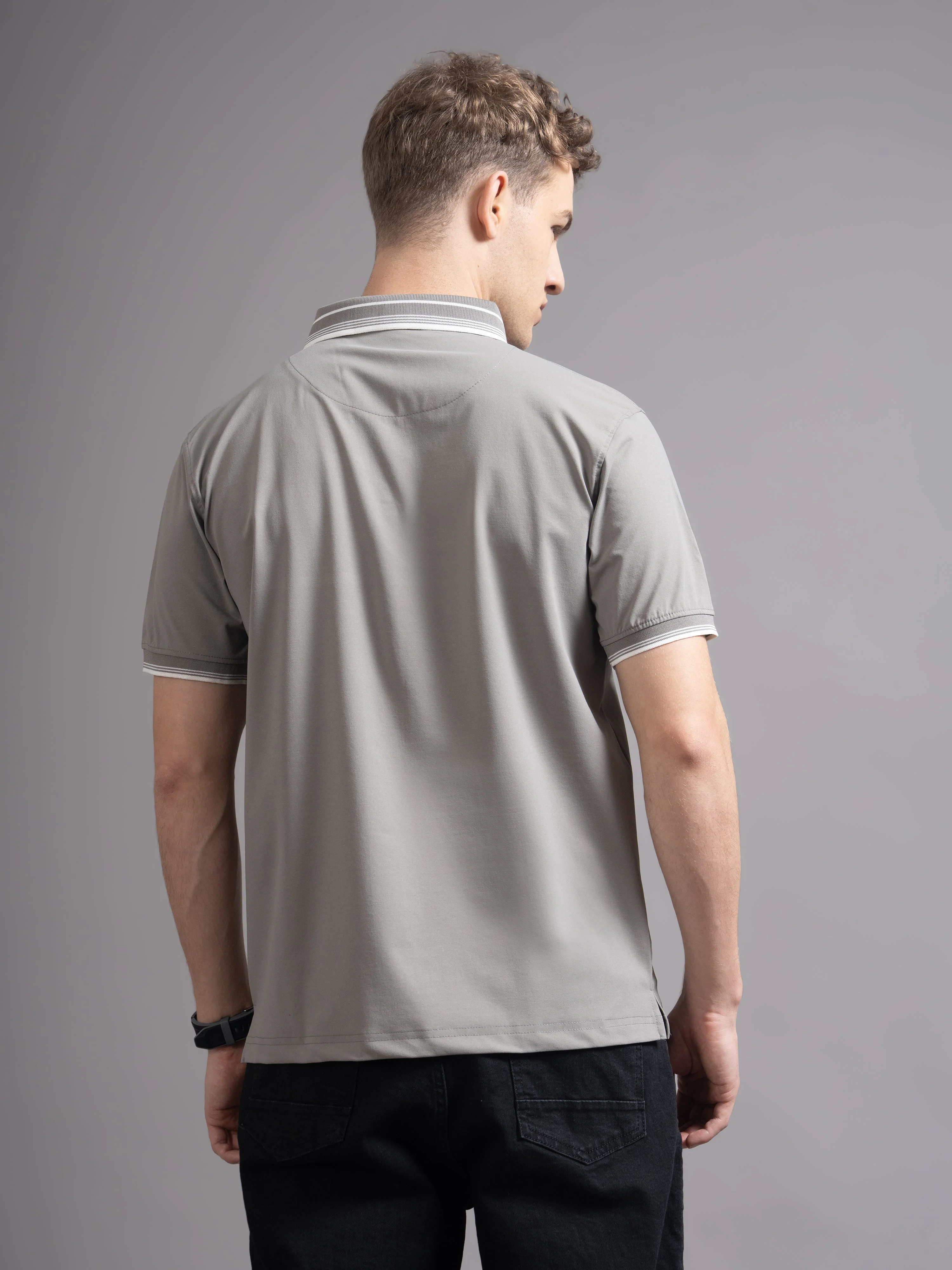 Men Calver Grey Polo T-Shirt - Image 2
