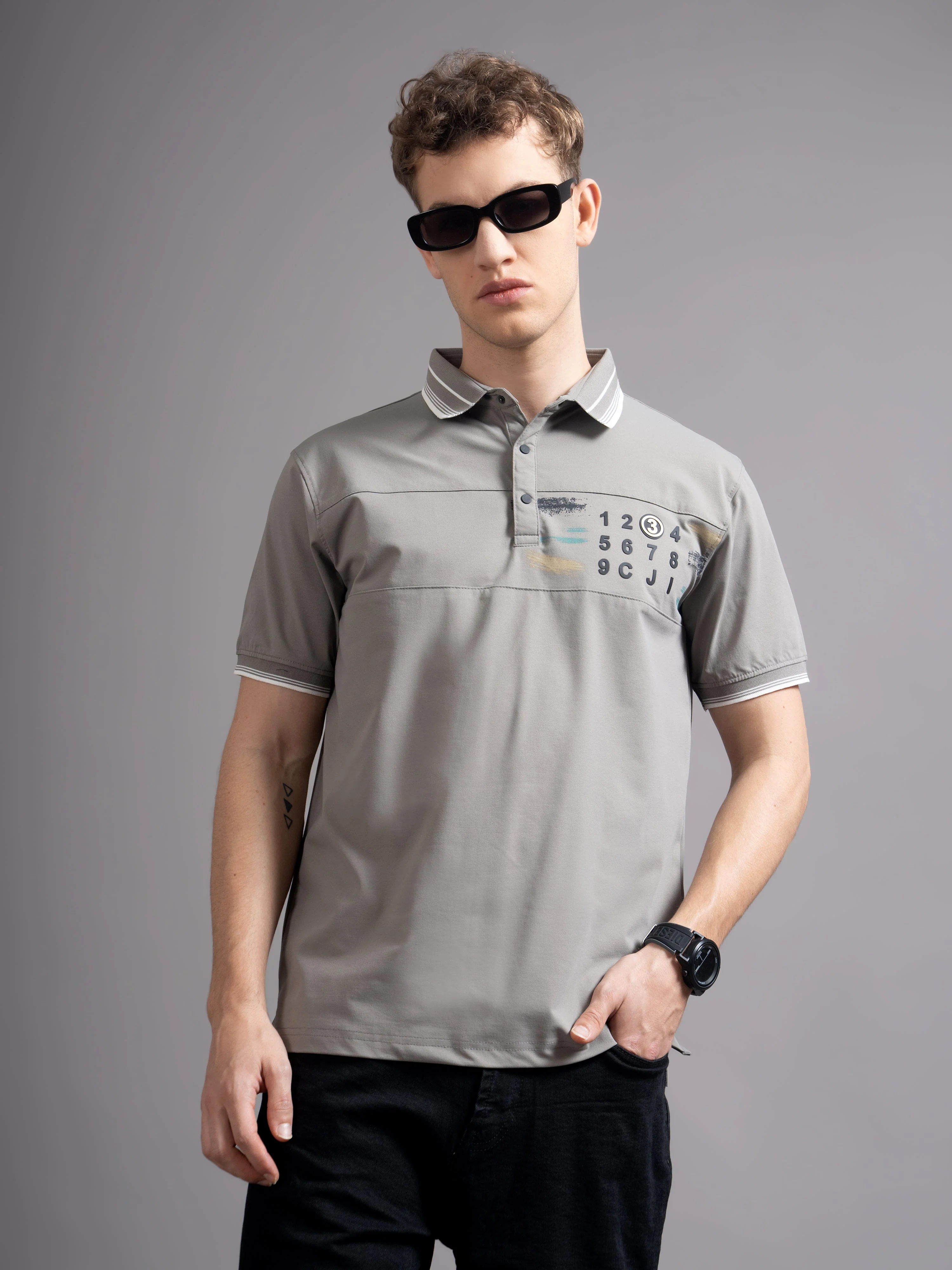 Men Calver Grey Polo T-Shirt - Image 3