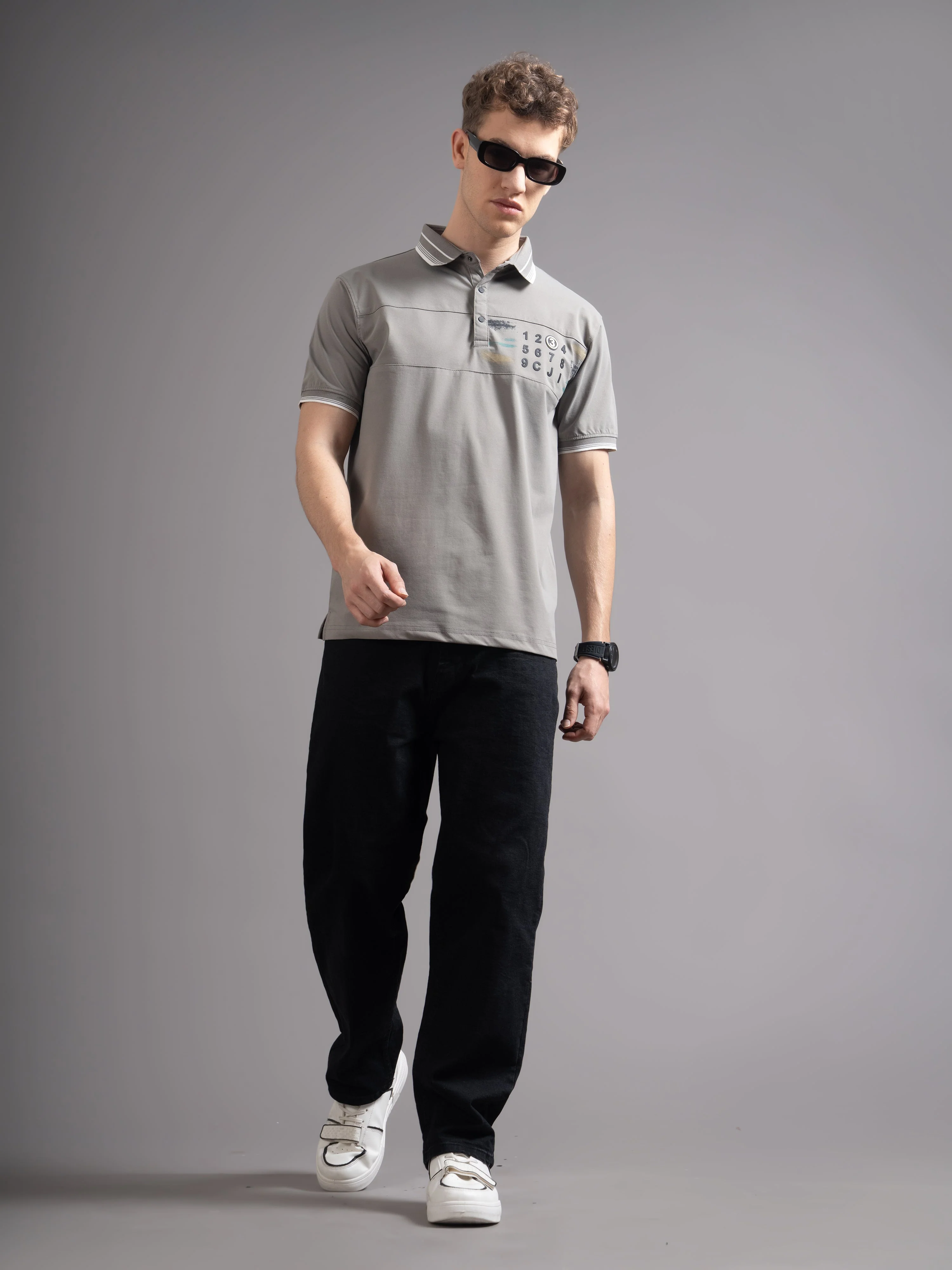 Men Calver Grey Polo T-Shirt - Image 5