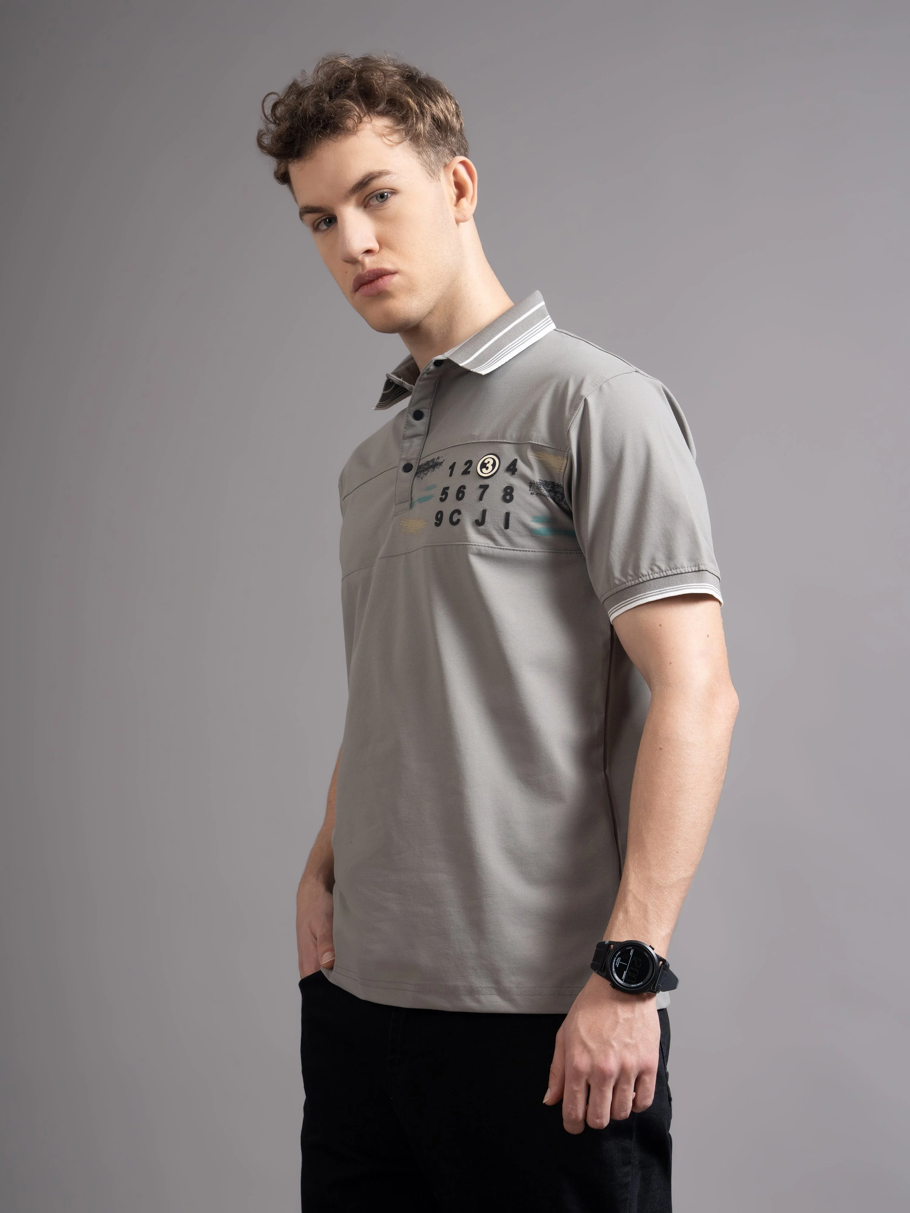 Men Calver Grey Polo T-Shirt - Image 6