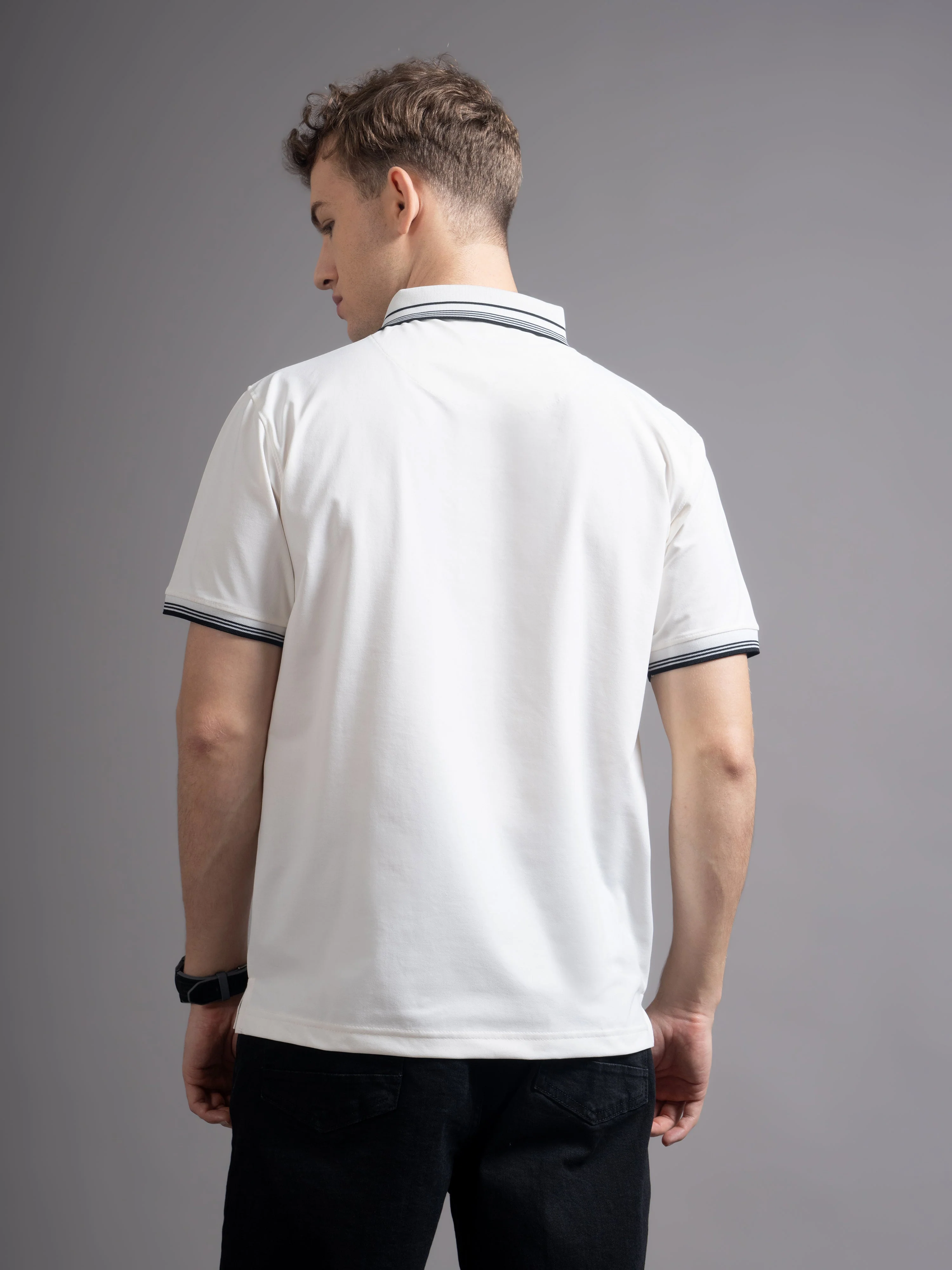 Men Calver White Polo T-Shirt - Image 2