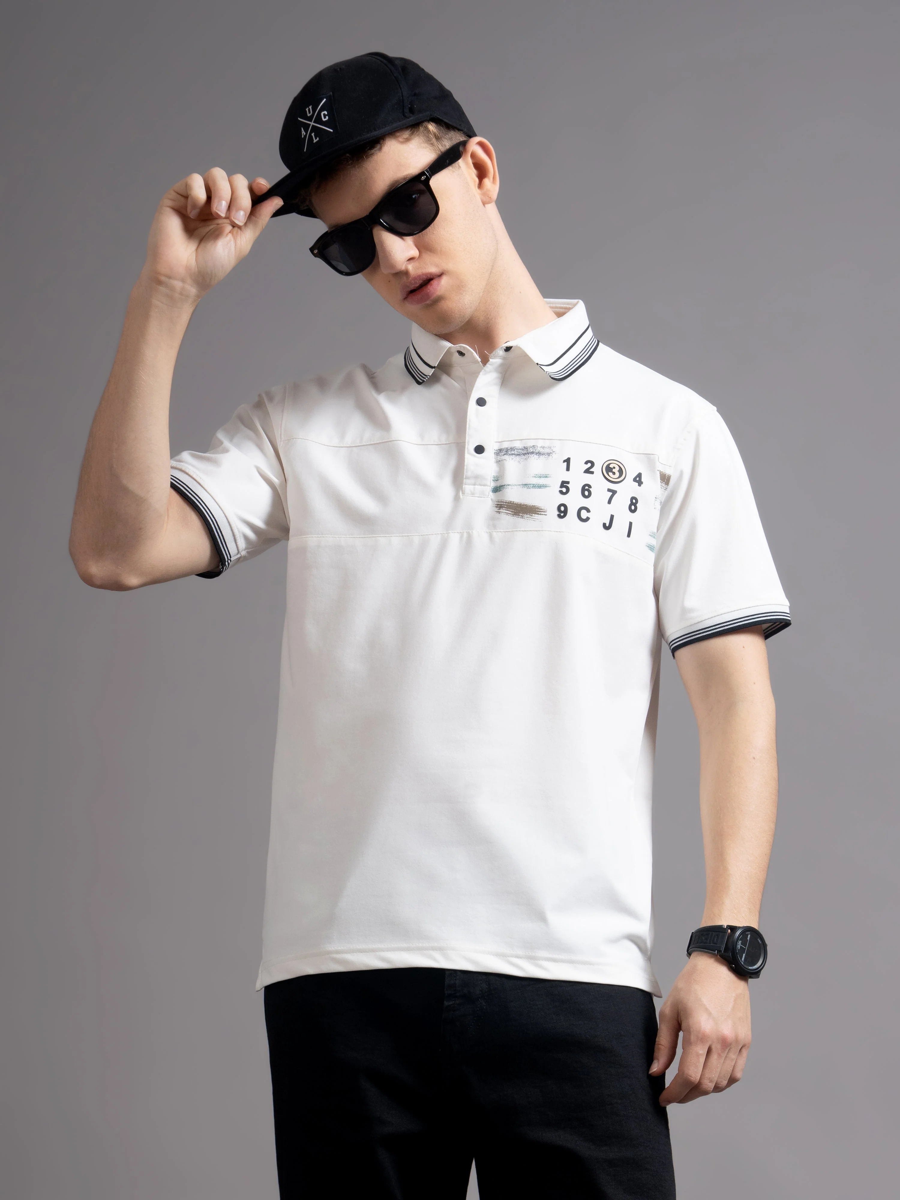 Men Calver White Polo T-Shirt - Image 3