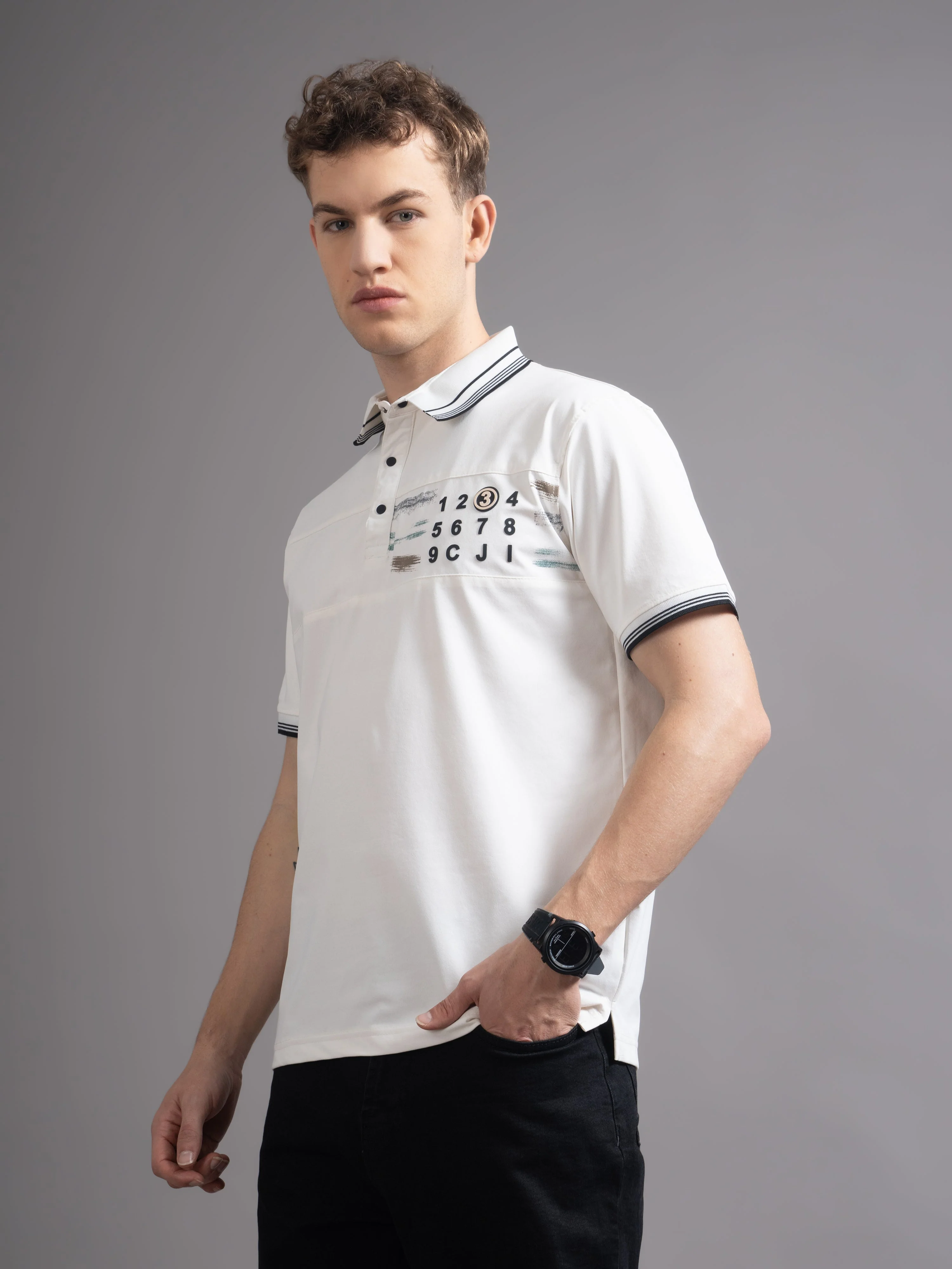 Men Calver White Polo T-Shirt - Image 6