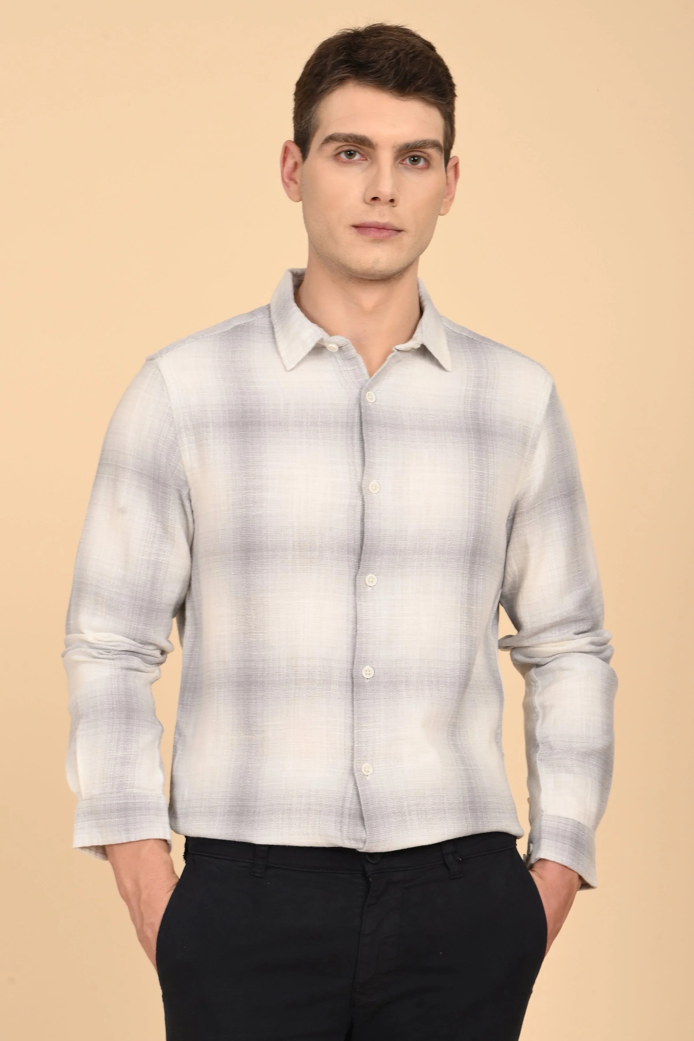 Men Calvin Dobby Slub Check Shirt Grey - Image 4