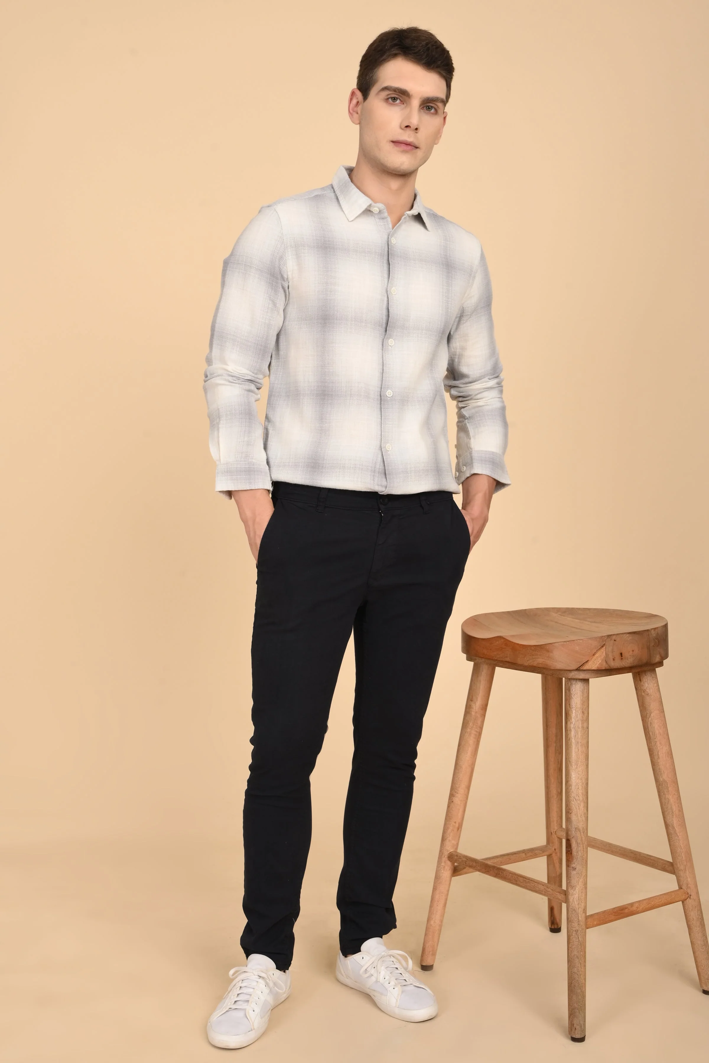 Men Calvin Dobby Slub Check Shirt Grey - Image 6