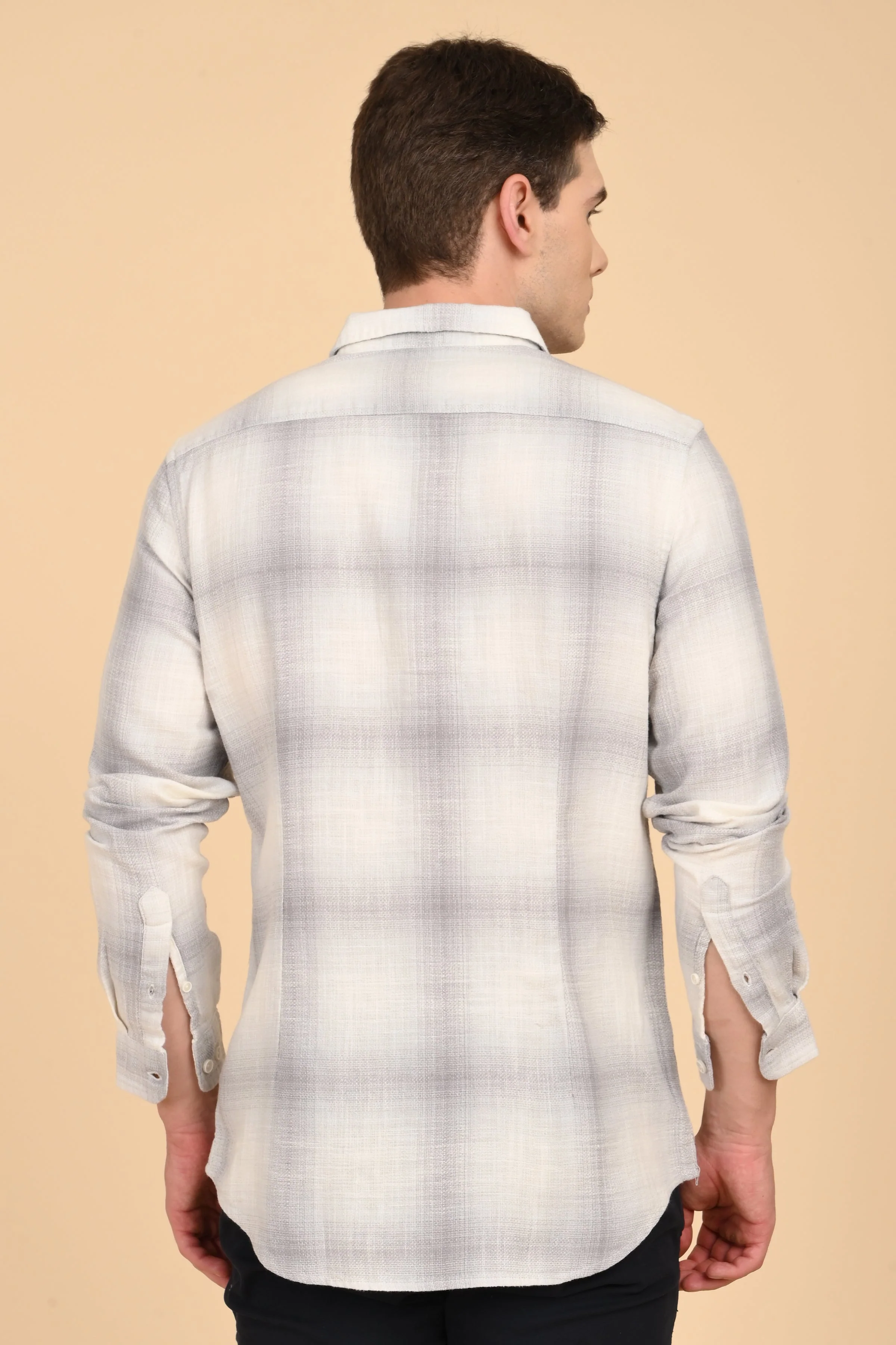 Men Calvin Dobby Slub Check Shirt Grey - Image 7