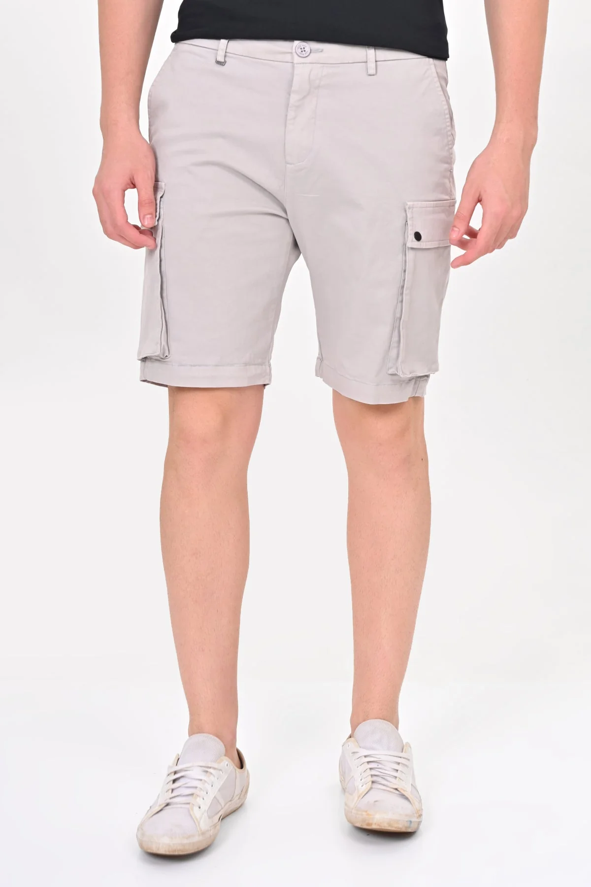 Men Cambridge Stretch Comfort Cargo Shorts Lt Grey - Image 3