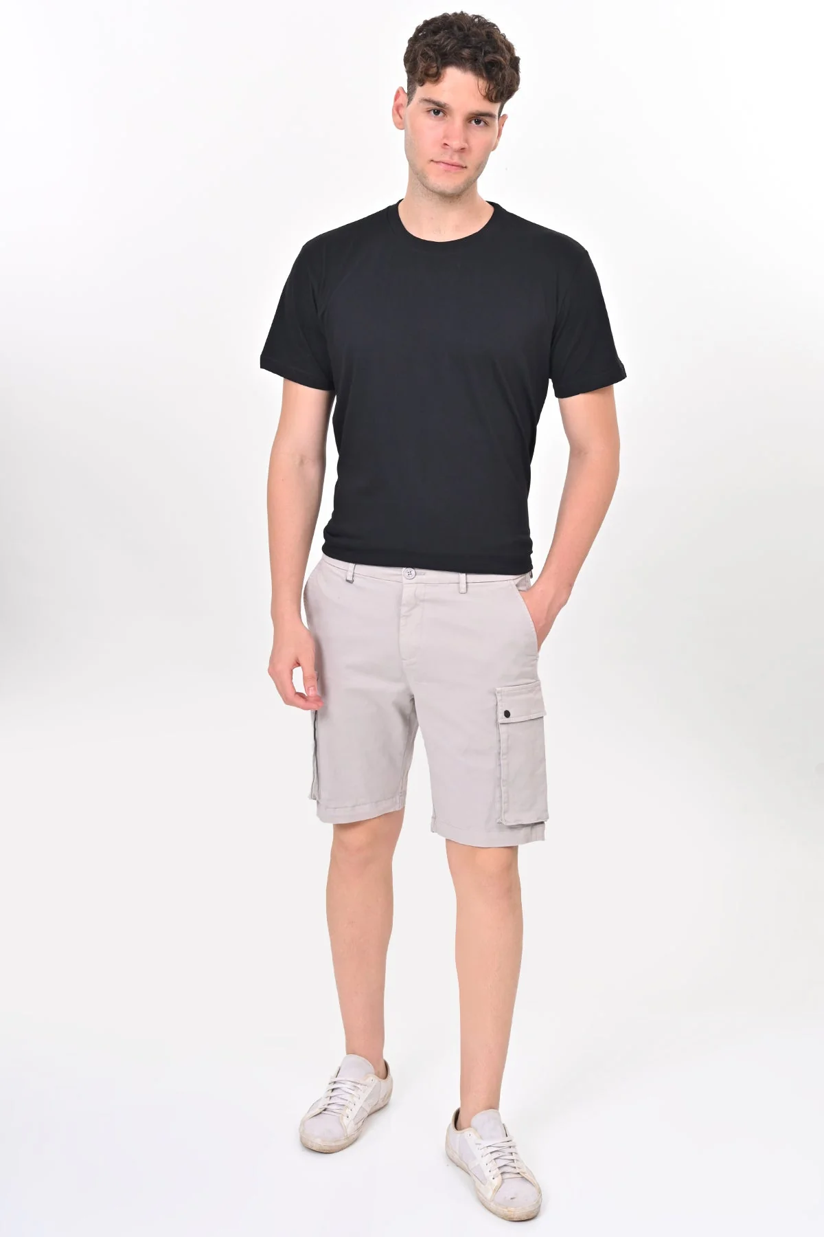 Men Cambridge Stretch Comfort Cargo Shorts Lt Grey - Image 5