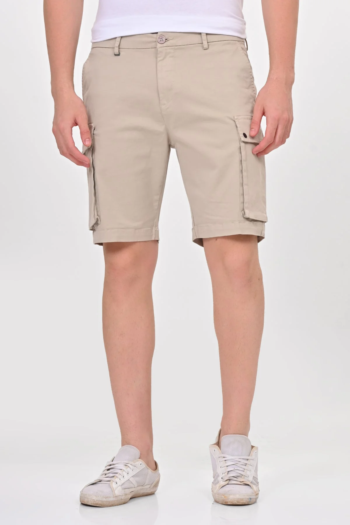 Men Cambridge Stretch Comfort Cargo Shorts Stone - Image 2