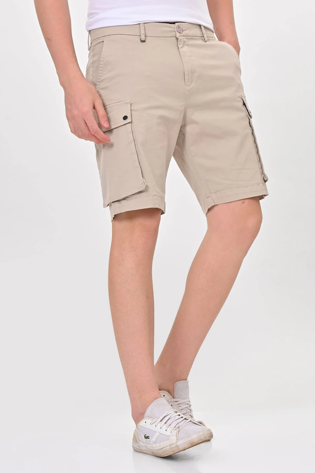 Men Cambridge Stretch Comfort Cargo Shorts Stone - Image 3