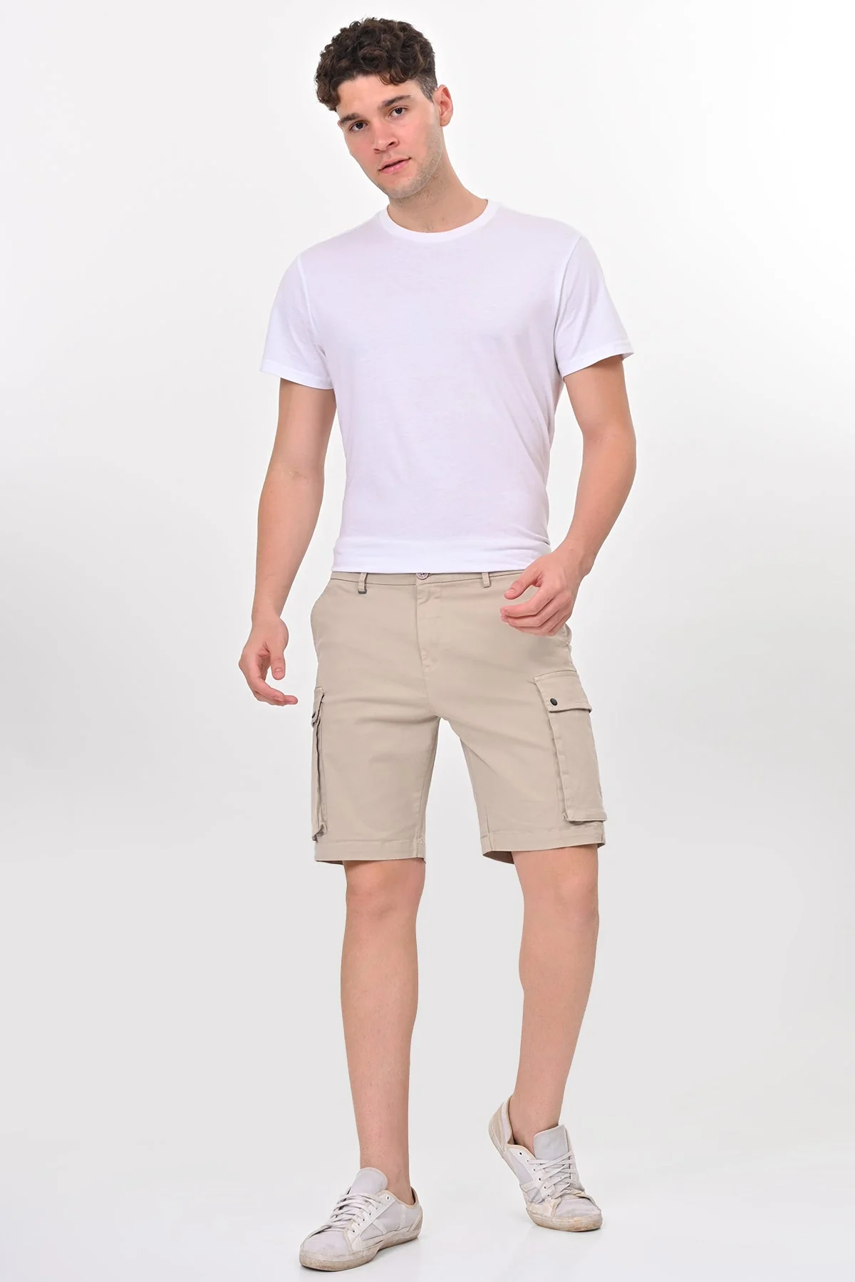 Men Cambridge Stretch Comfort Cargo Shorts Stone - Image 4