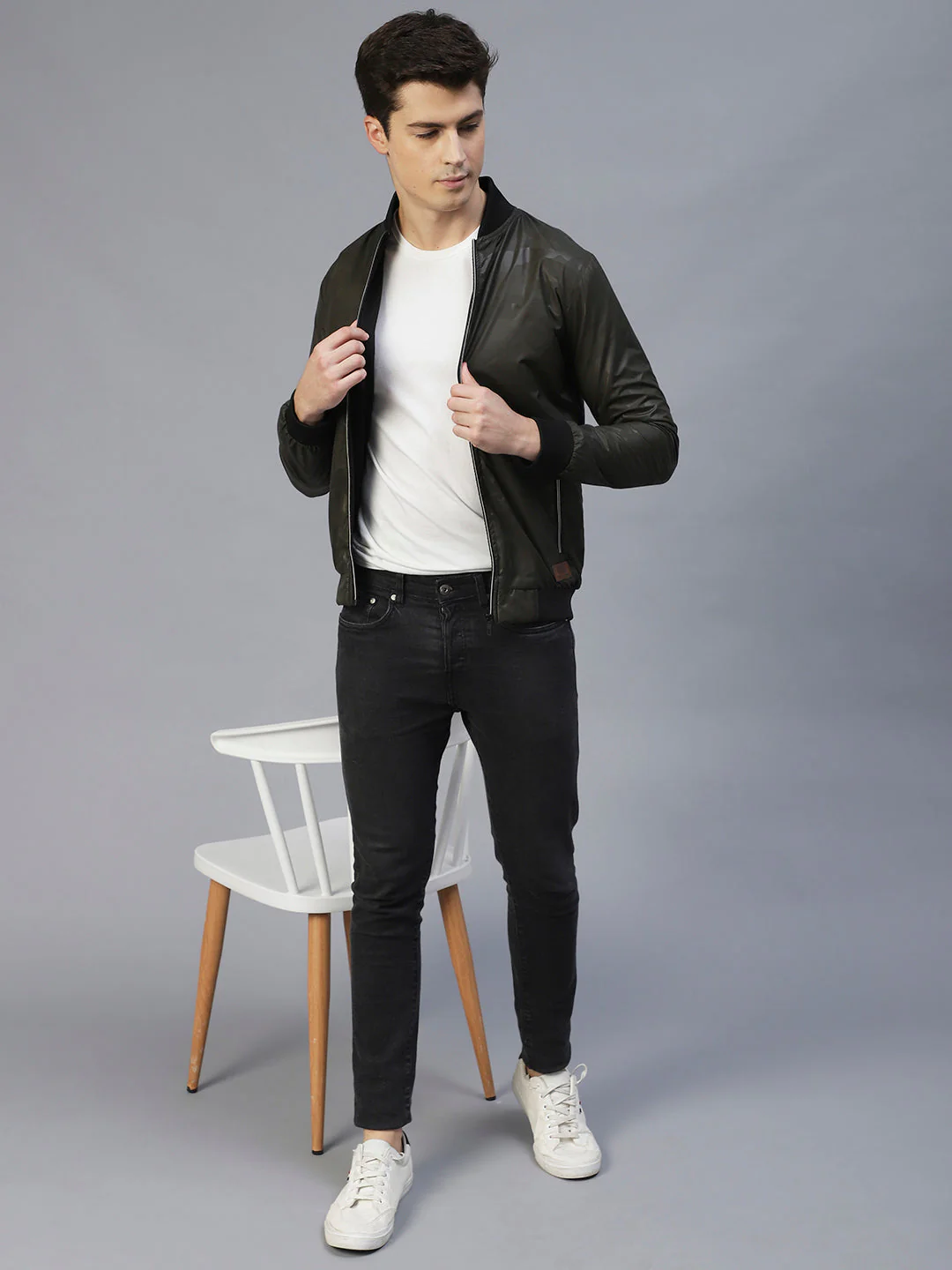 Men Camo Olive Bomber Full Sleeves Jacket - Image 3