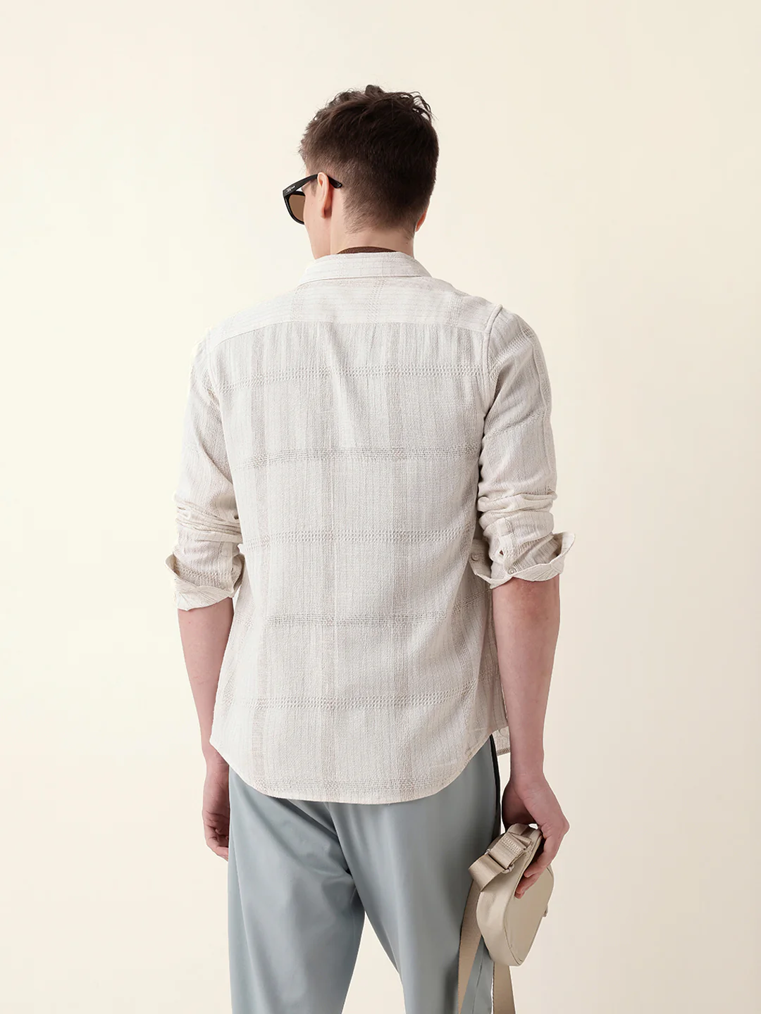 Men Casual Beige Textured Shirt - Image 6