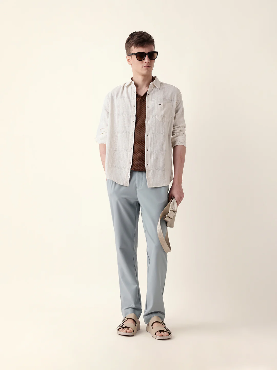Men Casual Beige Textured Shirt - Image 7