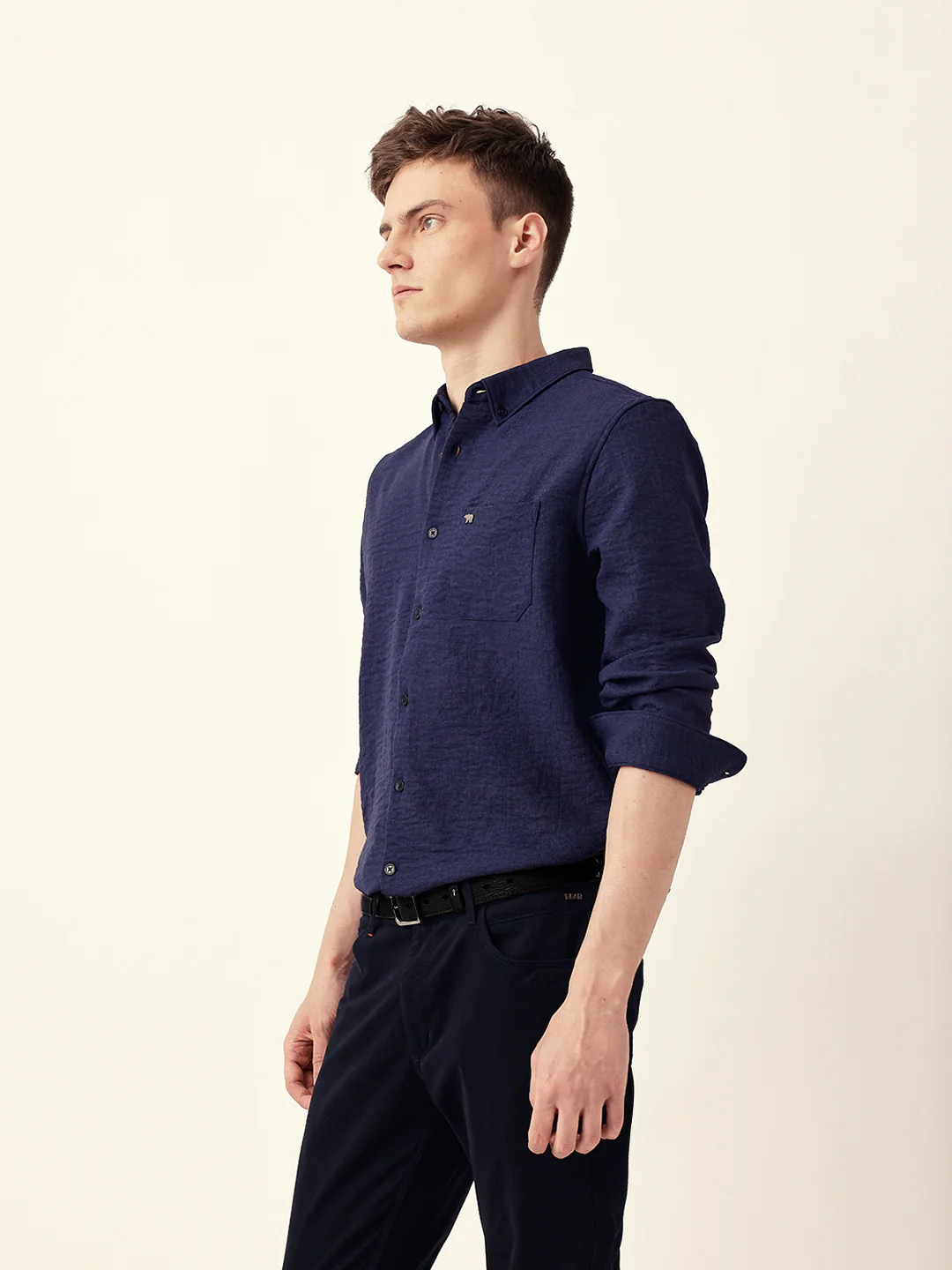 Men Casual Blue Textured Shirt - Image 5