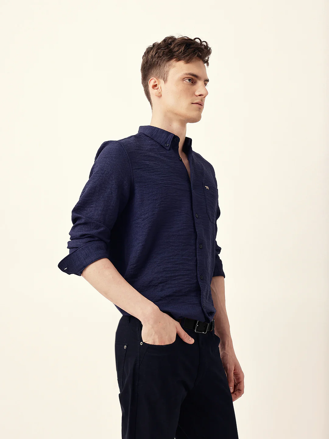 Men Casual Blue Textured Shirt - Image 6