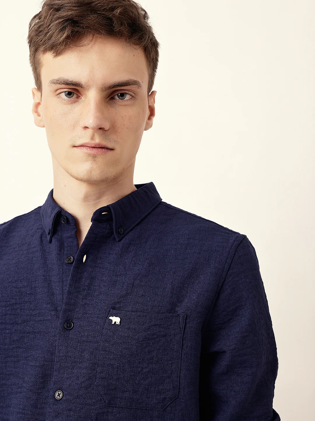 Men Casual Blue Textured Shirt - Image 7