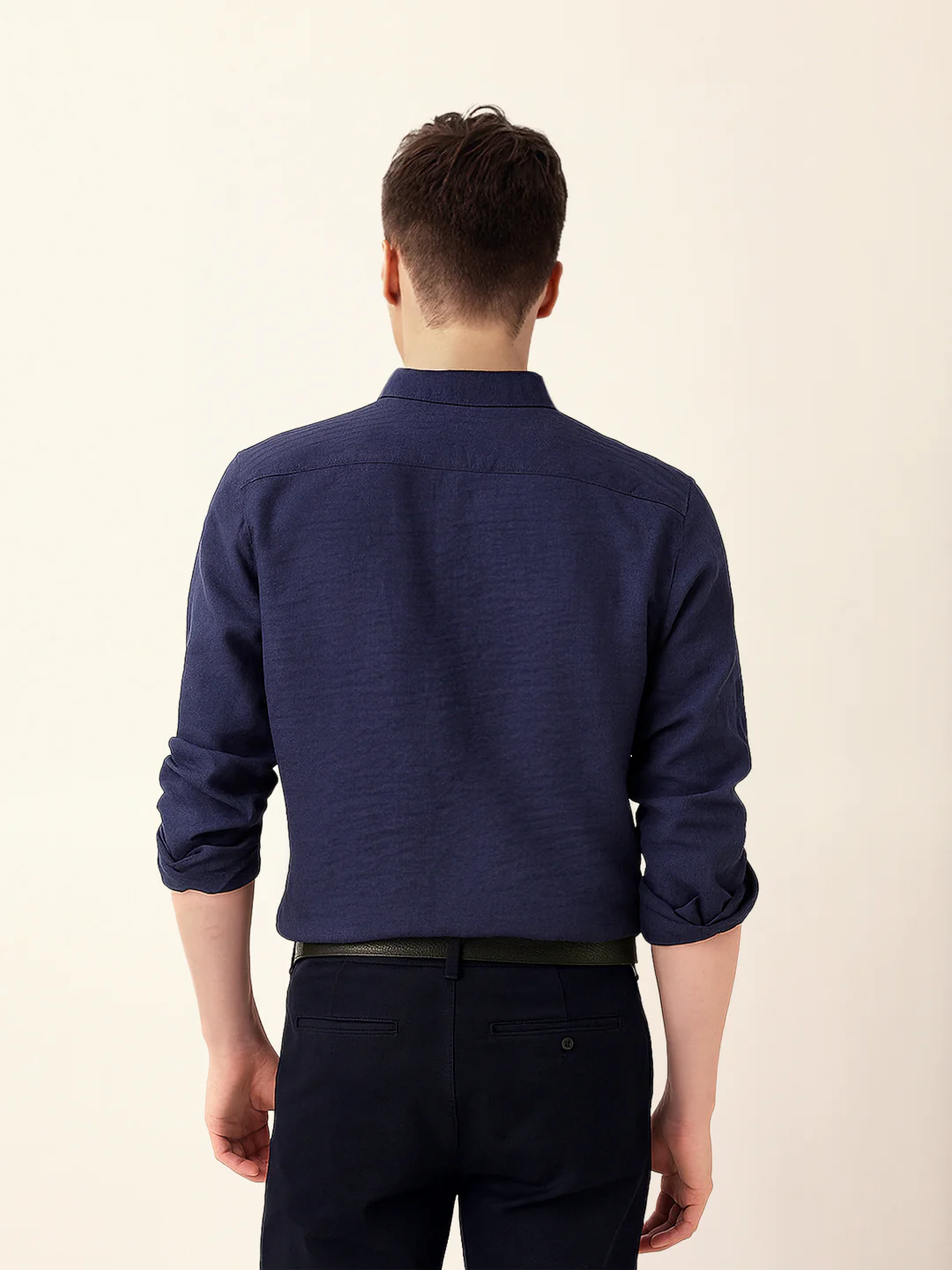 Men Casual Blue Textured Shirt - Image 8