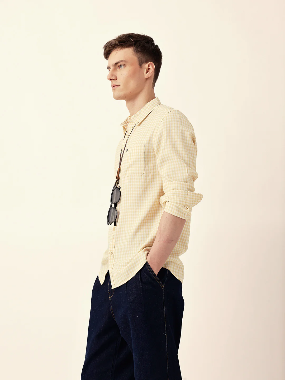 Men Casual Gingham Check Shirt - Image 5
