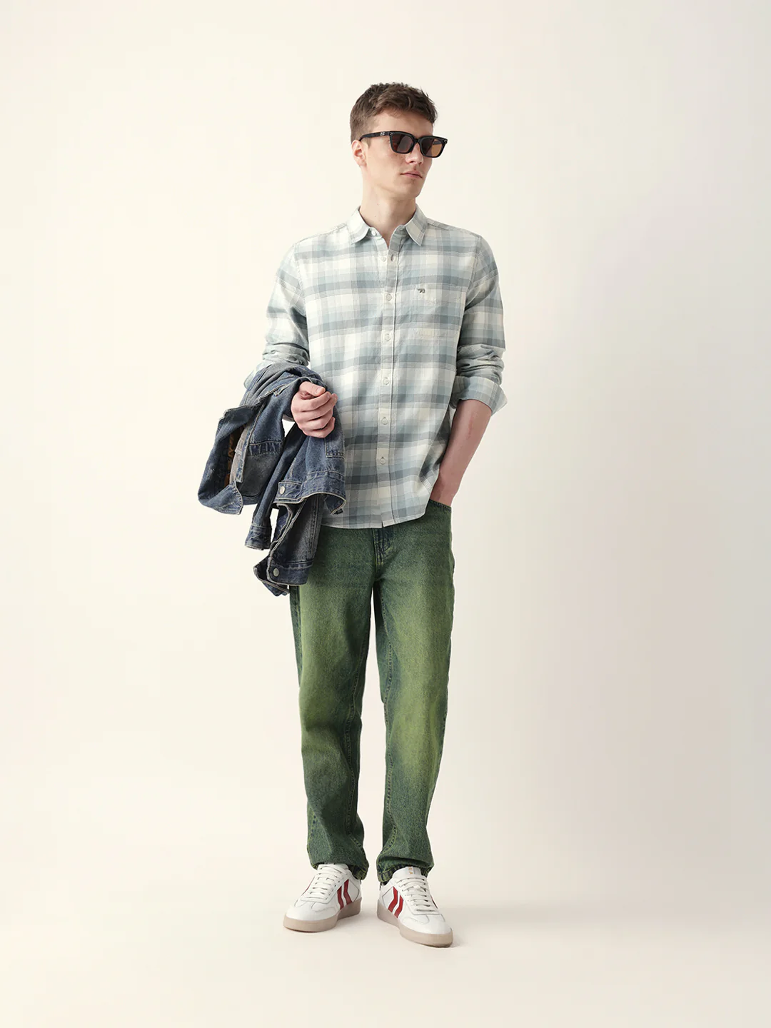 Men Casual Grey Plaid Flannel Shirt - Image 2