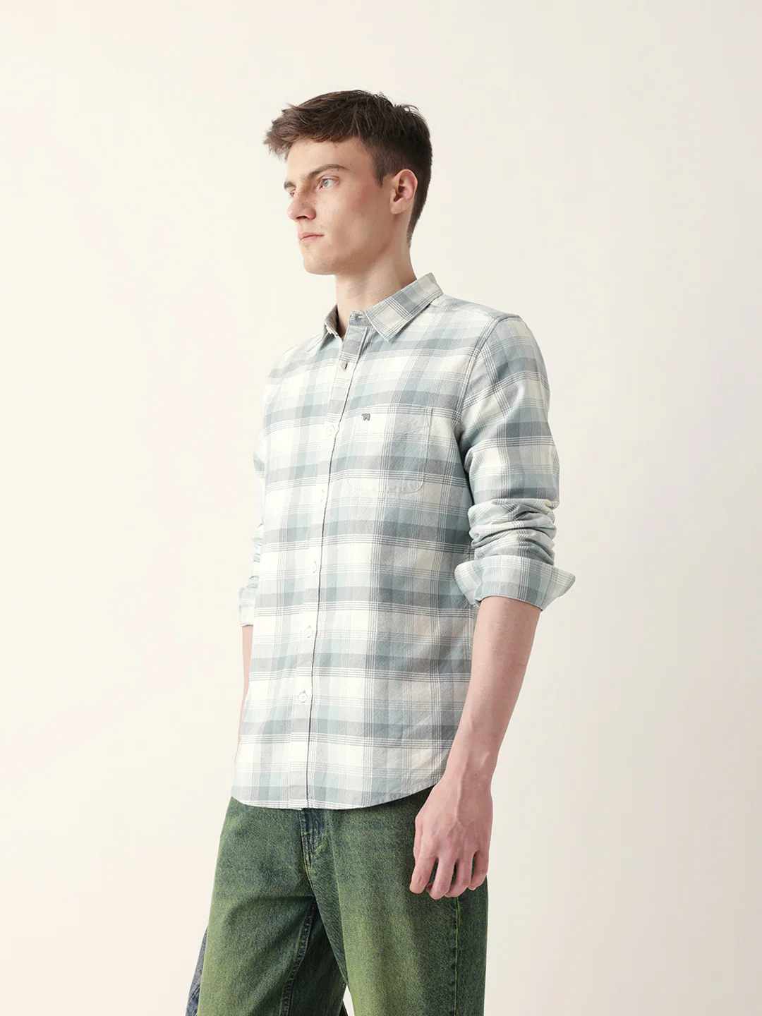 Men Casual Grey Plaid Flannel Shirt - Image 4