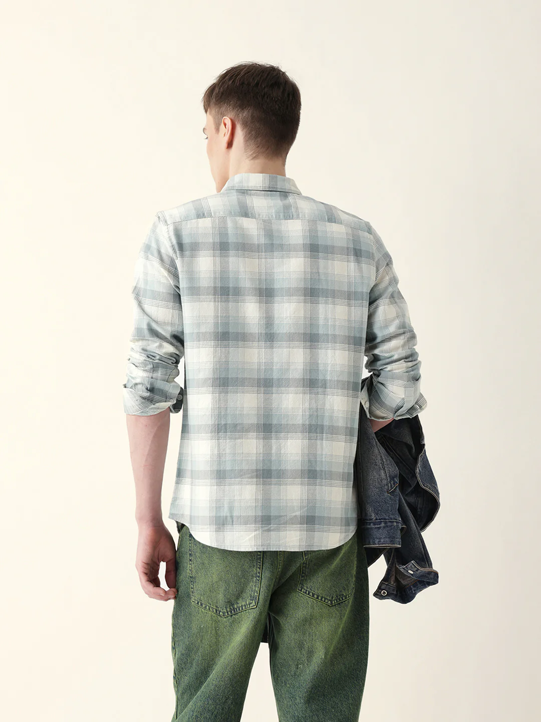 Men Casual Grey Plaid Flannel Shirt - Image 7