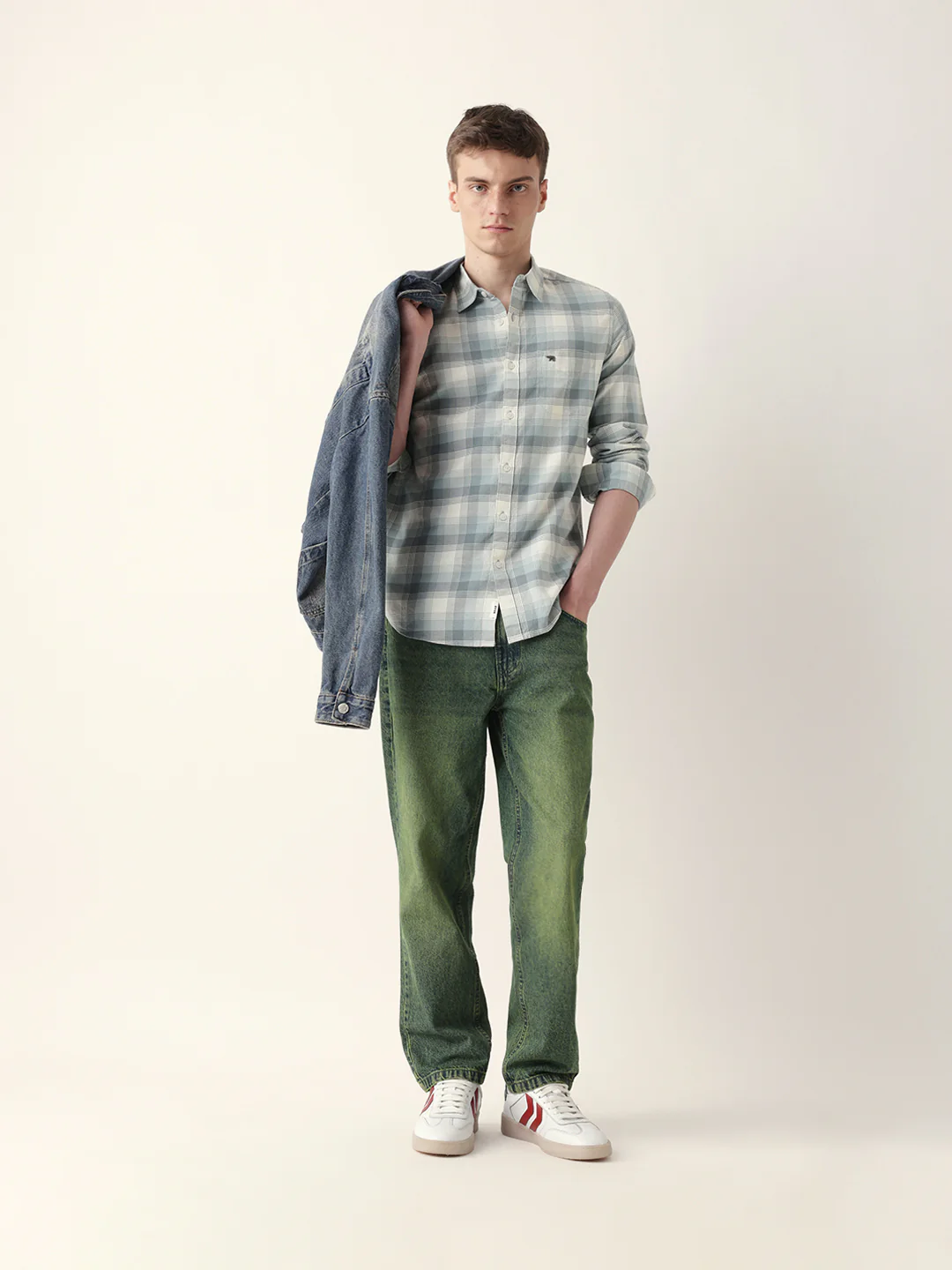Men Casual Grey Plaid Flannel Shirt - Image 8