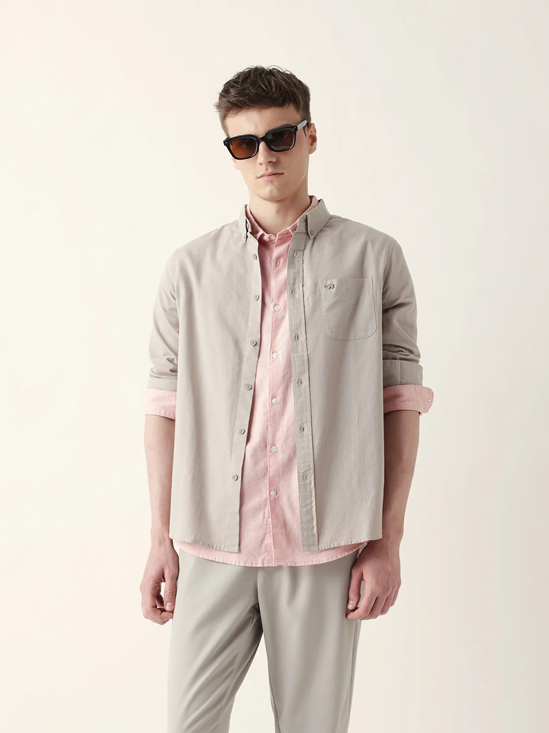 Men Casual Grey Textured Shirt - Image 3