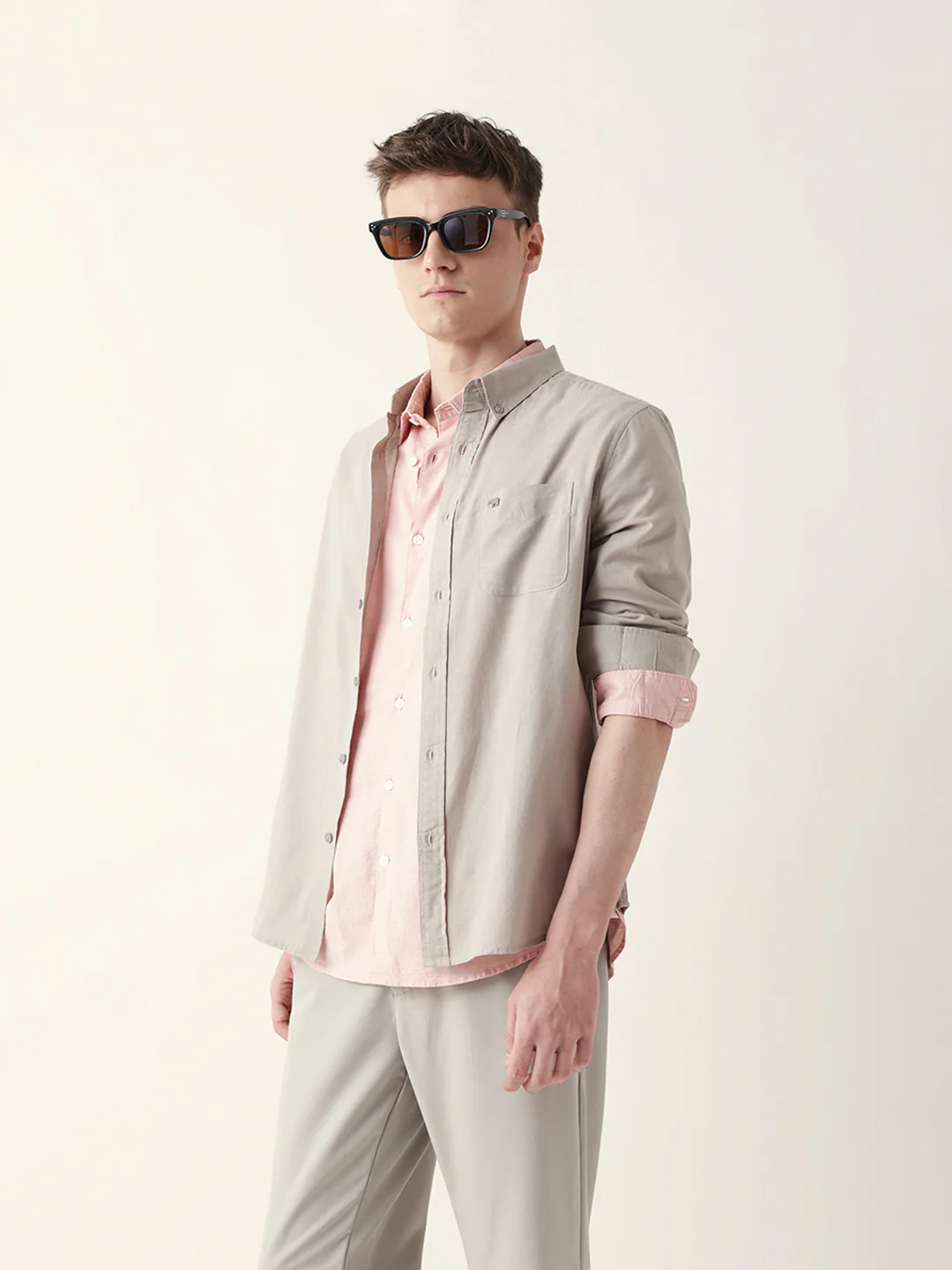 Men Casual Grey Textured Shirt - Image 4