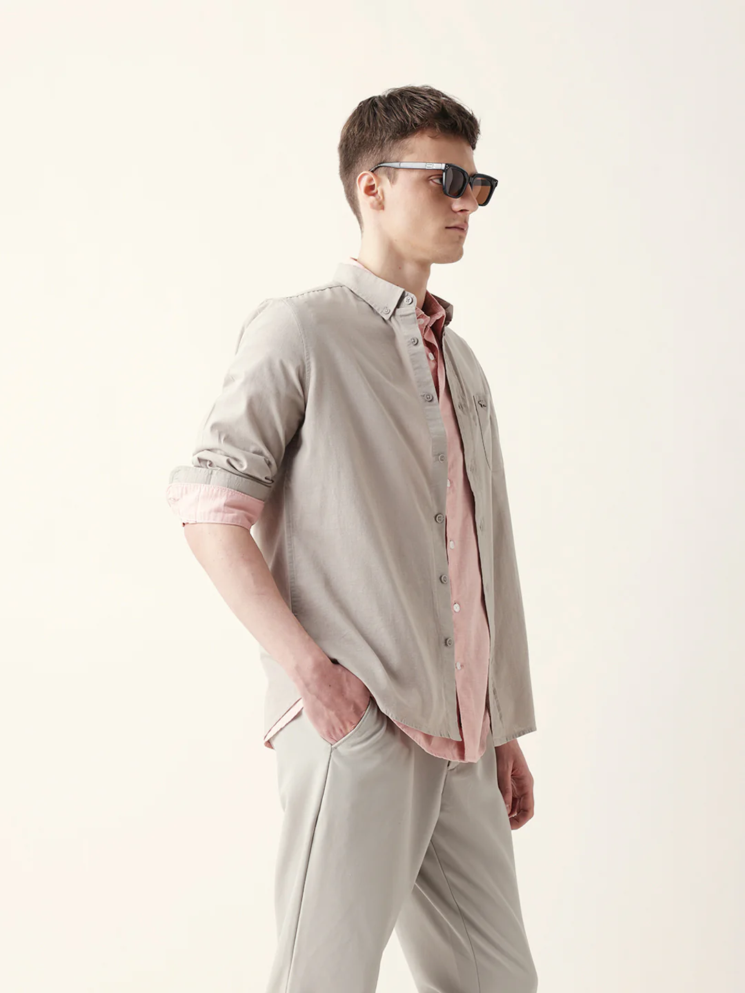 Men Casual Grey Textured Shirt - Image 5
