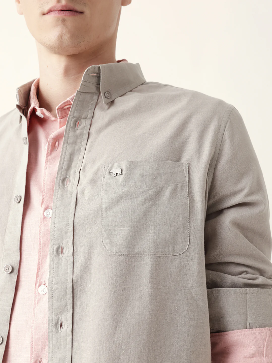 Men Casual Grey Textured Shirt - Image 6